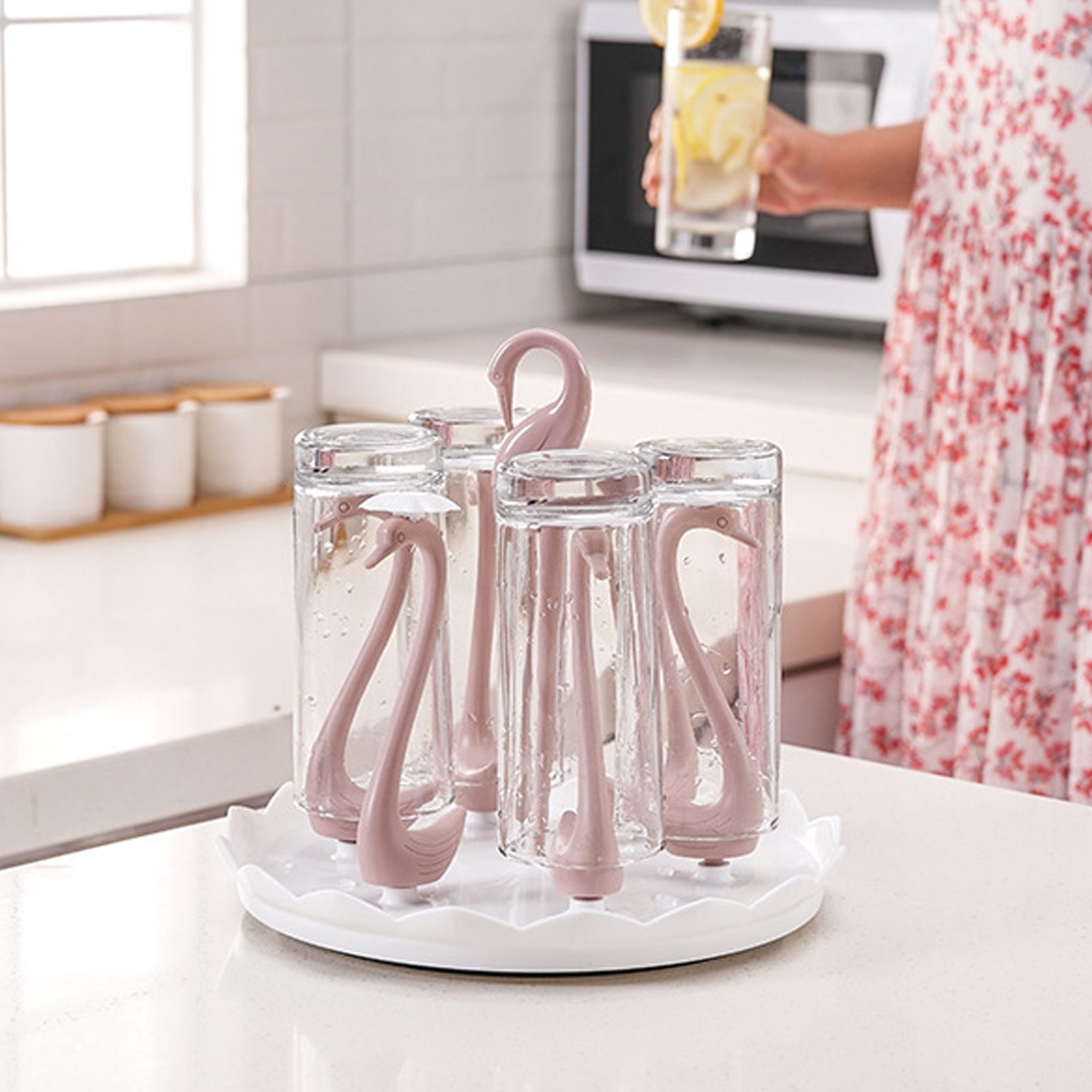Swan Cup Holder with Rotating Drip Tray Plastic Rotatable Drinking Cup Drainer view 12
