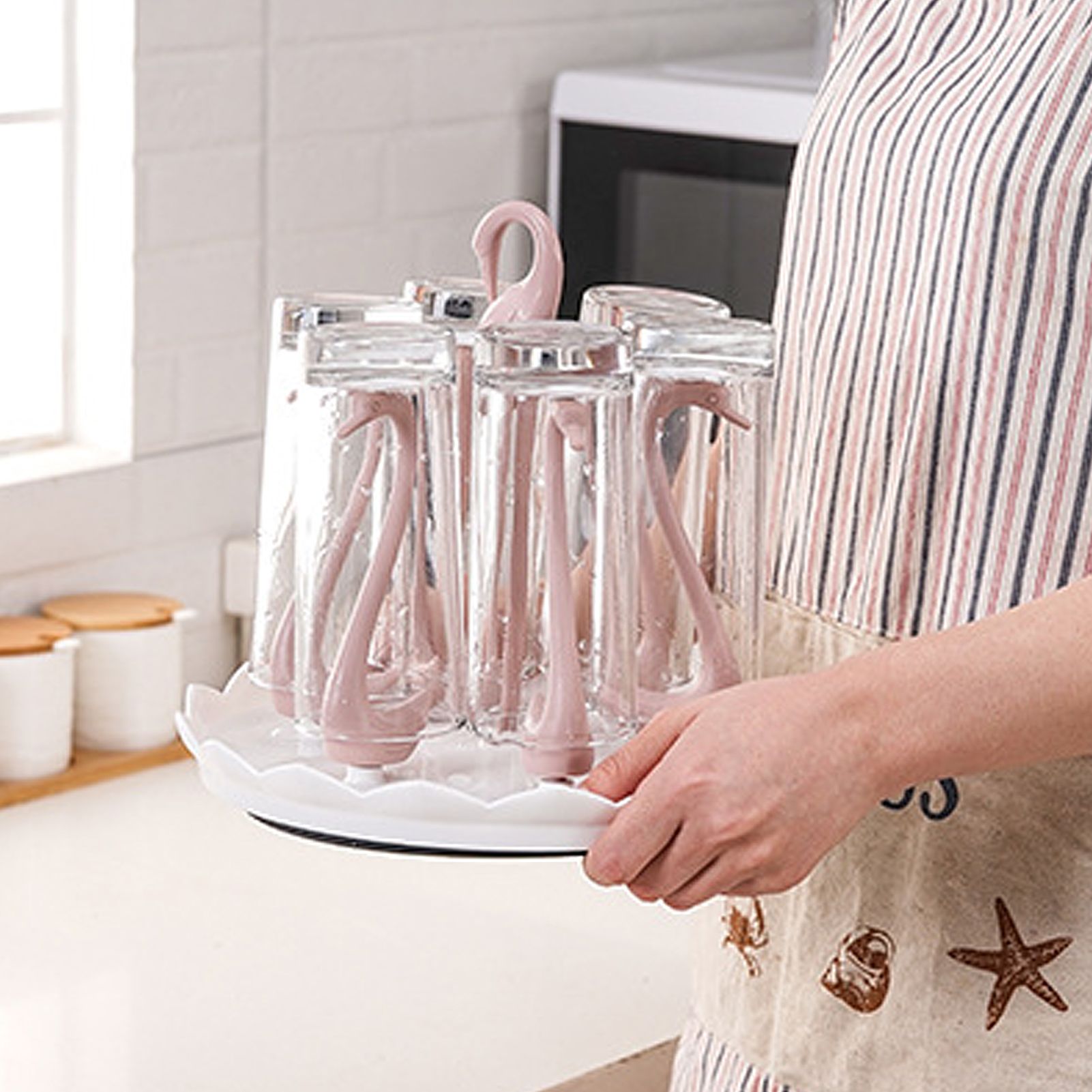 Swan Cup Holder with Rotating Drip Tray Plastic Rotatable Drinking Cup Drainer view 14