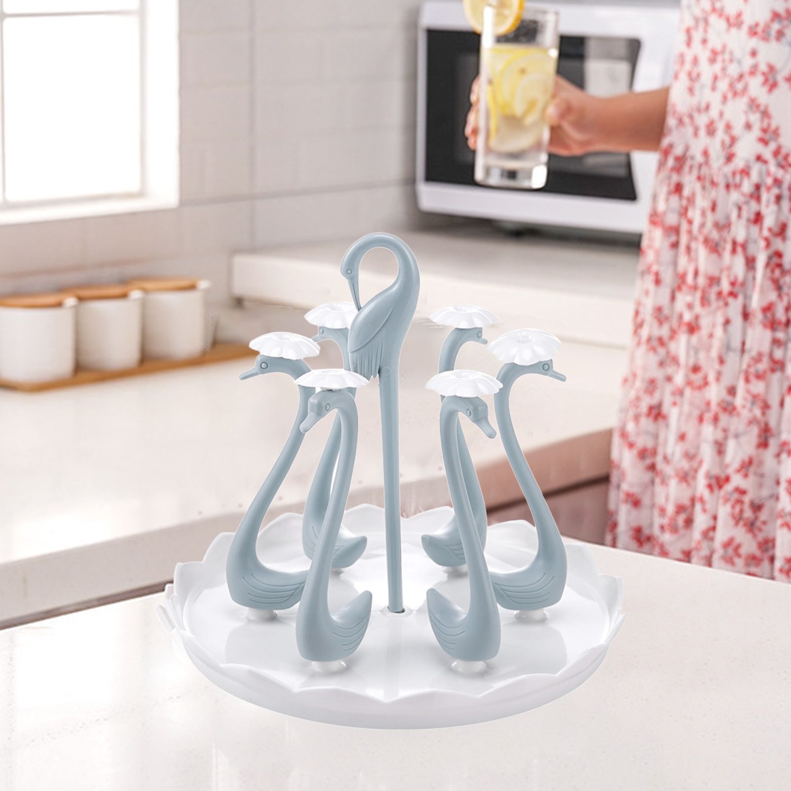 Swan Cup Holder with Rotating Drip Tray Plastic Rotatable Drinking Cup Drainer view 6