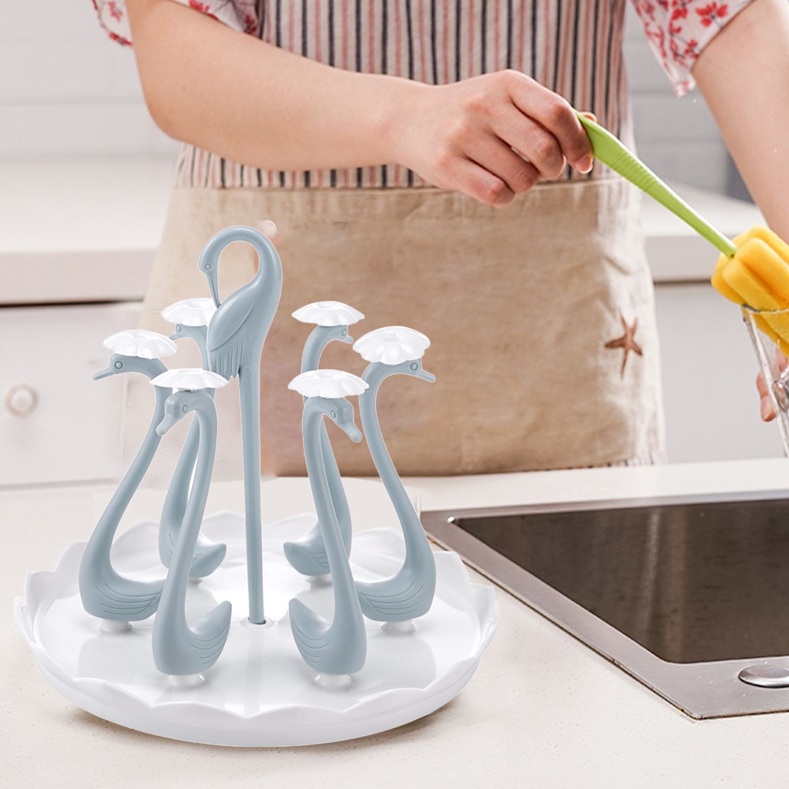 Swan Cup Holder with Rotating Drip Tray Plastic Rotatable Drinking Cup Drainer view 11