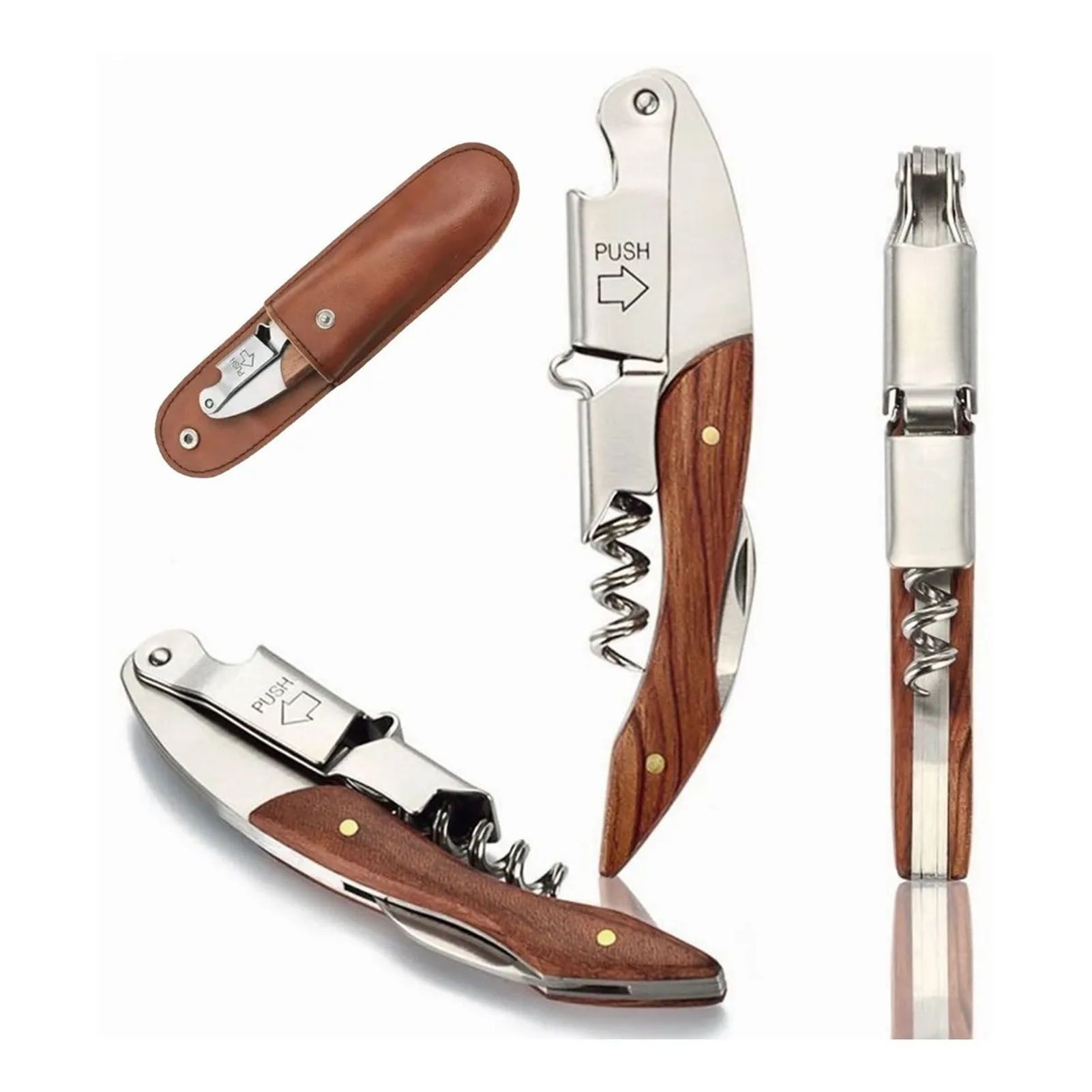 Wine Bottle Opener Corkscrew Stainless Steel Wood Easy Grip Portable Tool for Home view 6