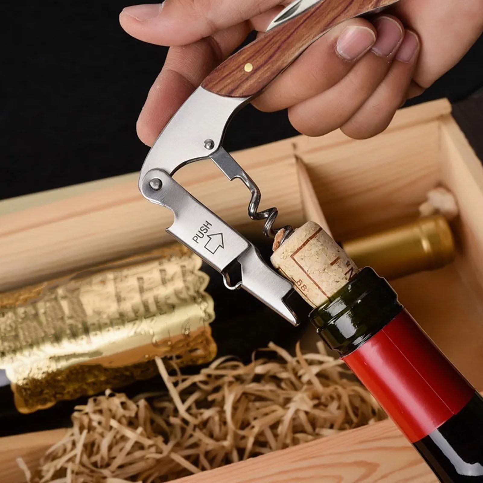 Wine Bottle Opener Corkscrew Stainless Steel Wood Easy Grip Portable Tool for Home view 7