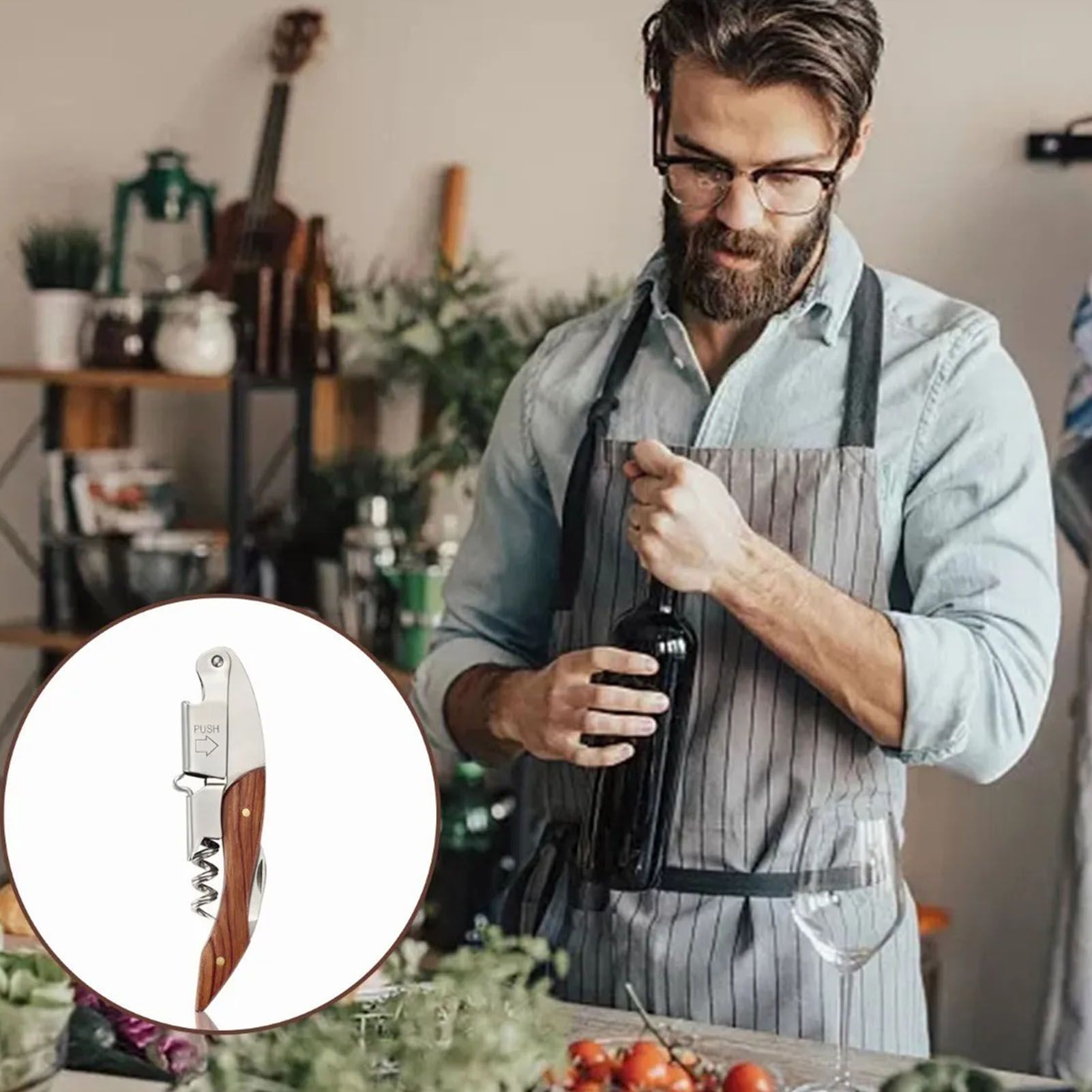 Wine Bottle Opener Corkscrew Stainless Steel Wood Easy Grip Portable Tool for Home view 12