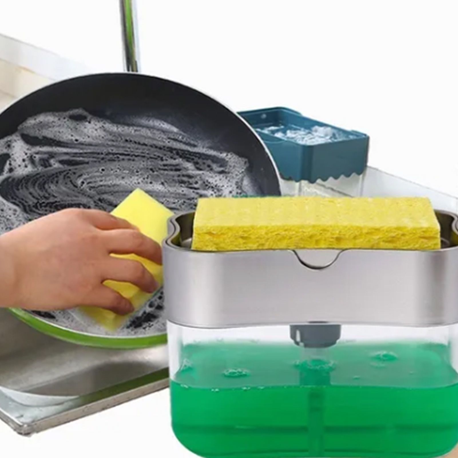 Detergent Liquid Press Dispenser Box Dishwashing Soap Automatic Outlet Kitchen view 6