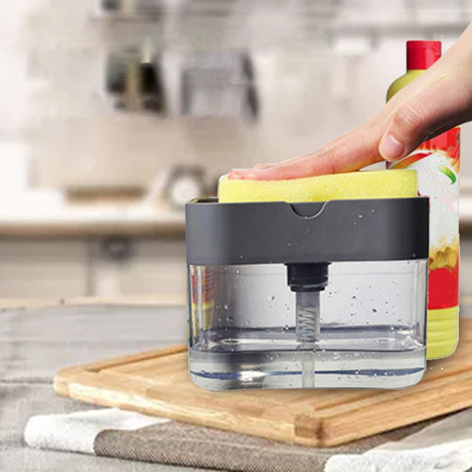 Detergent Liquid Press Dispenser Box Dishwashing Soap Automatic Outlet Kitchen view 10