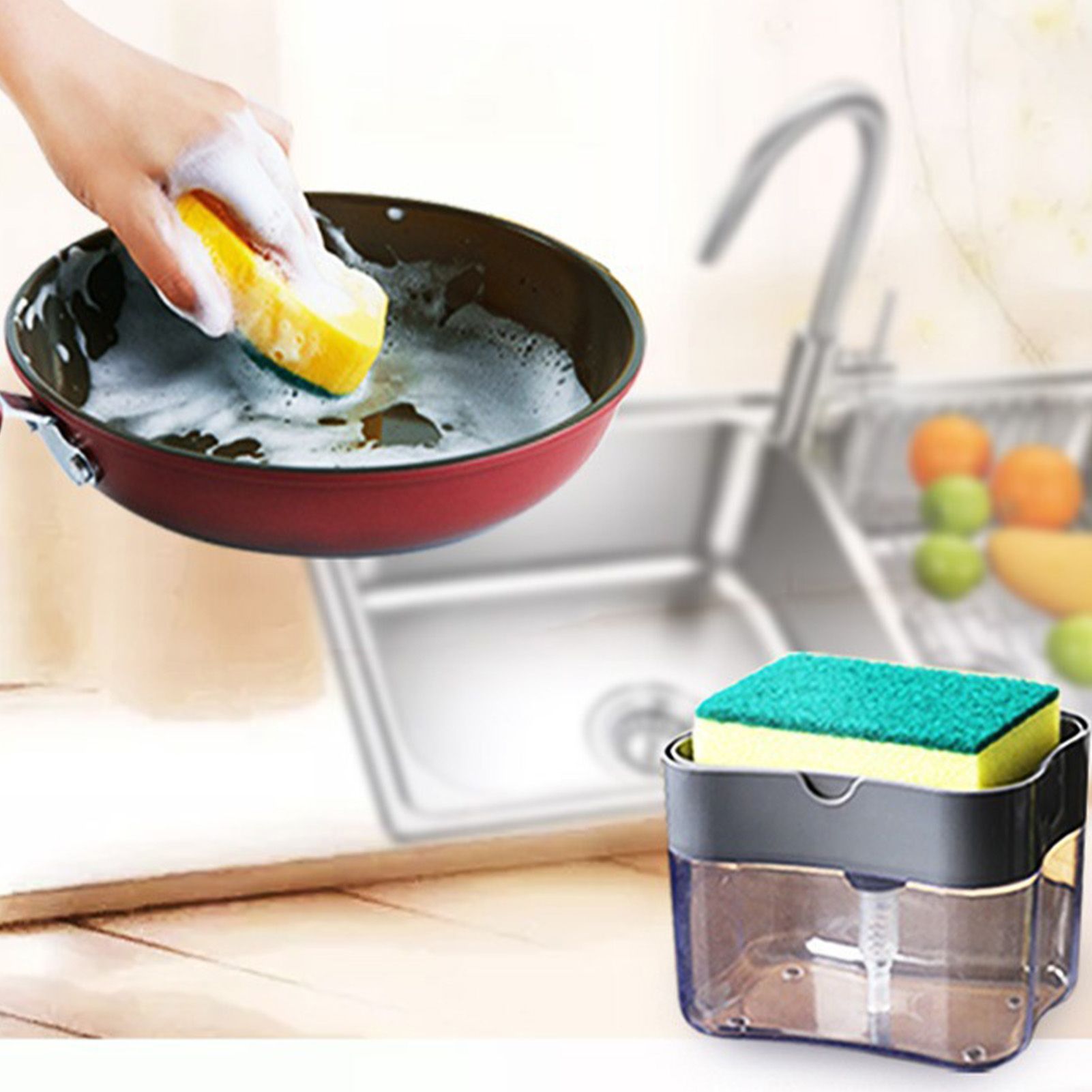 Detergent Liquid Press Dispenser Box Dishwashing Soap Automatic Outlet Kitchen view 13
