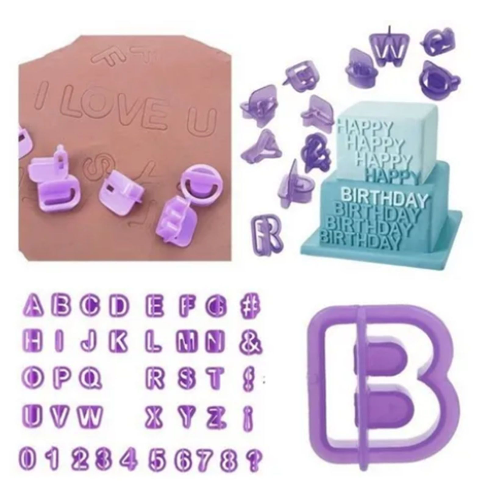 40pcs Numeral Alphabetic Cake Stencils Semiotic Food Grade Plastic Cake Topper view 11