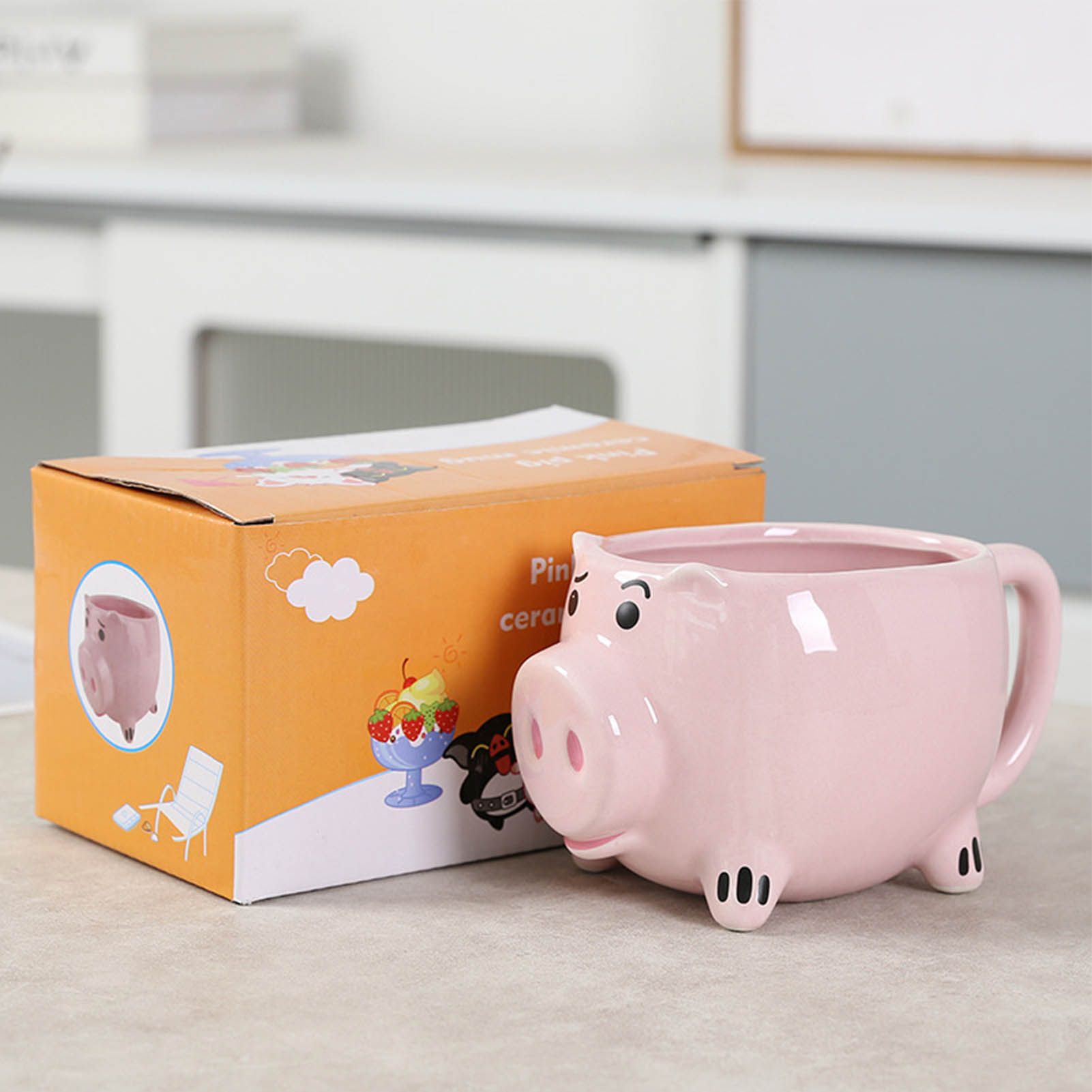 Ceramic Coffee Mug Wide Mouth Piggy Cute Water Cup with Handle for Home Cafe view 5