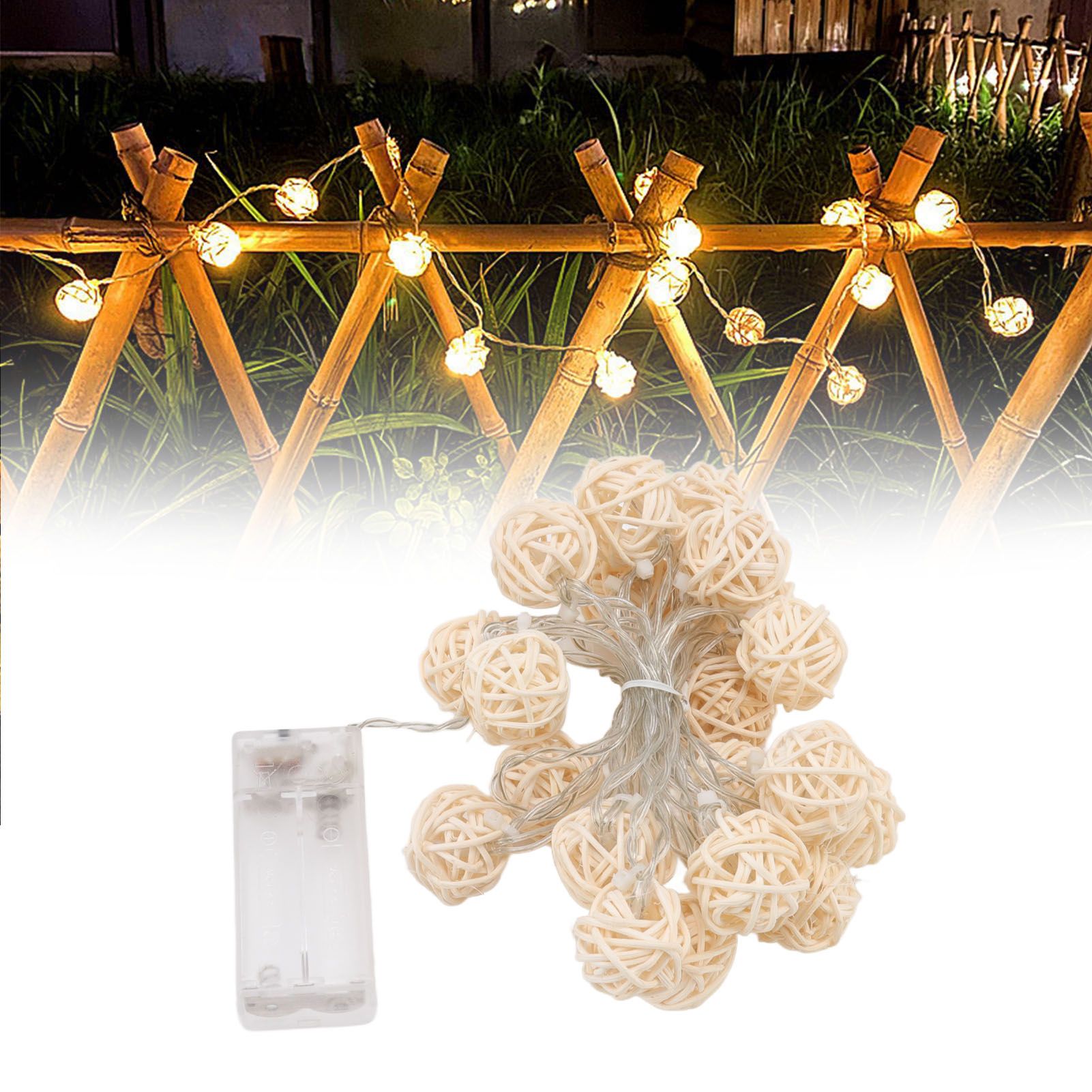 3m Rattan Ball Lantern String Lights 20 Globe Rattan Balls Battery Powered for view 11