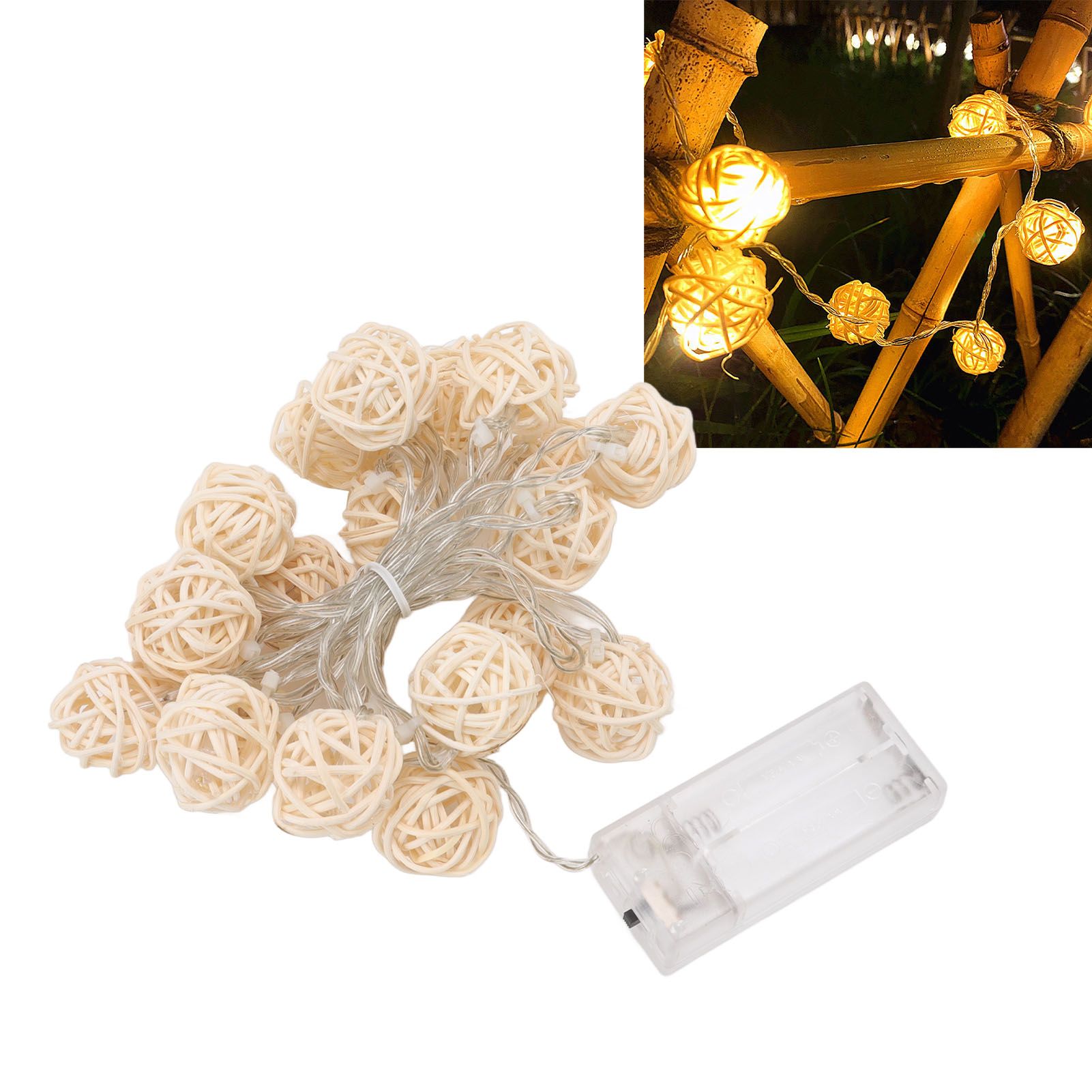 3m Rattan Ball Lantern String Lights 20 Globe Rattan Balls Battery Powered for view 12