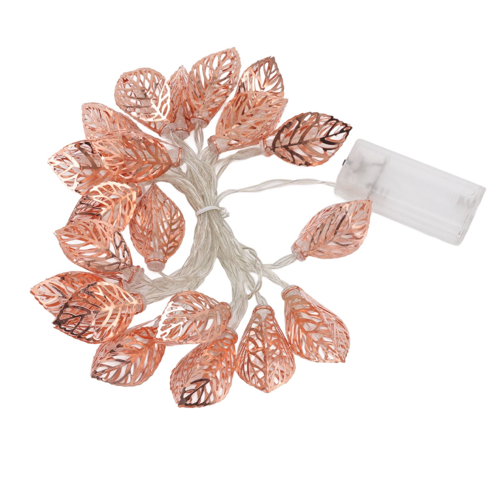 Rose Gold String Lights 20 LEDs Waterproof Battery Powered Hollowed Out Leaf — image 1