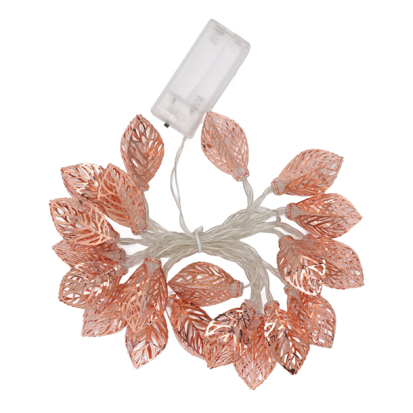 Rose Gold String Lights 20 LEDs Waterproof Battery Powered Hollowed Out Leaf view 2