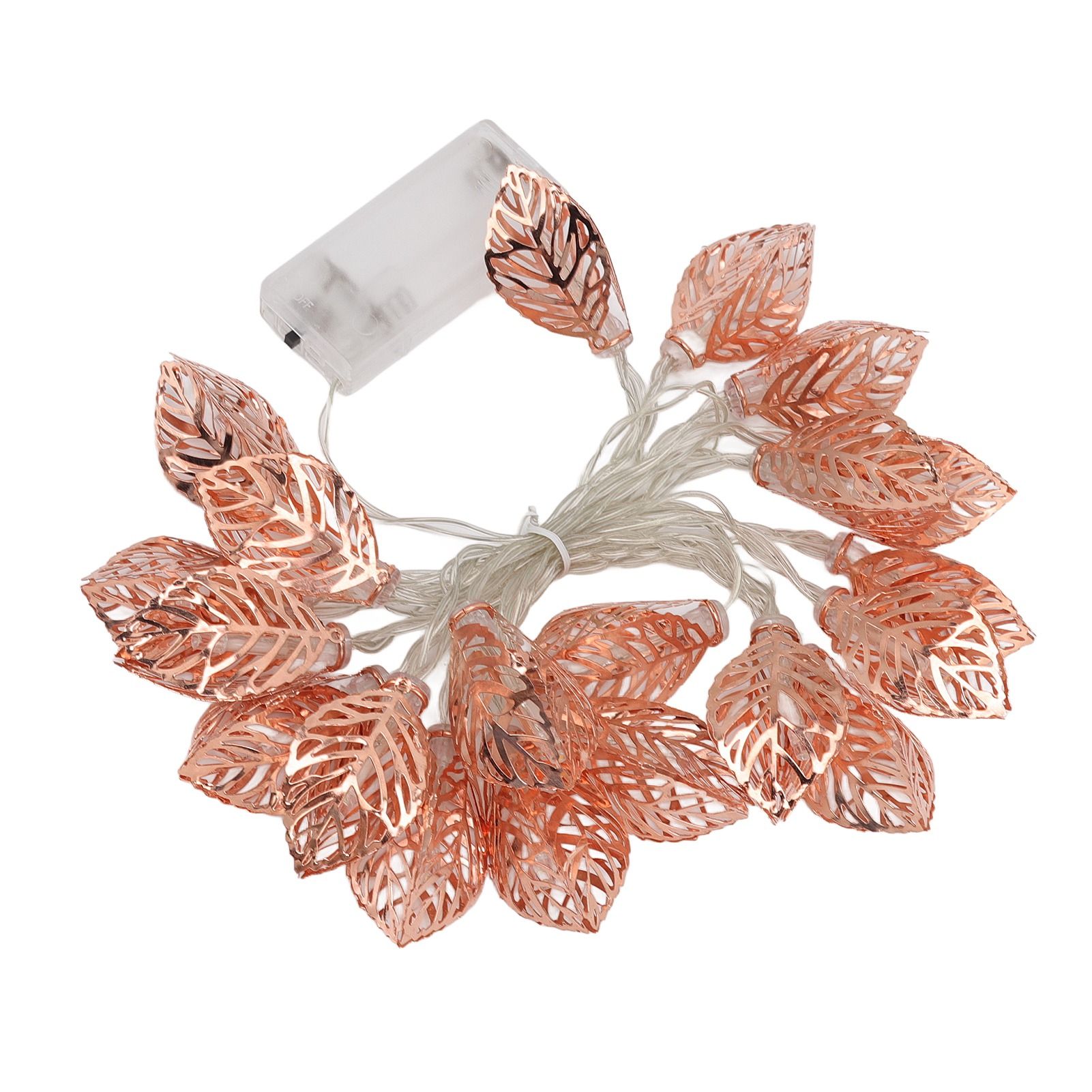 Rose Gold String Lights 20 LEDs Waterproof Battery Powered Hollowed Out Leaf view 3