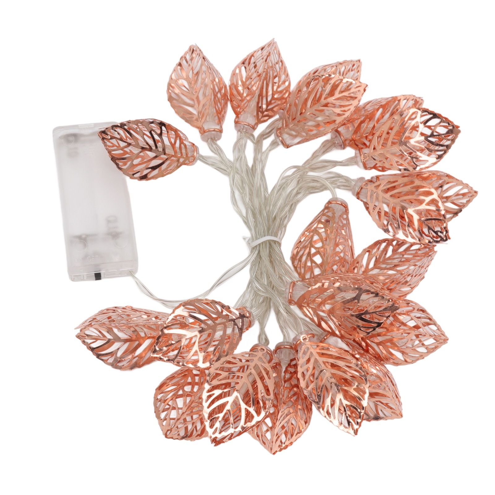 Rose Gold String Lights 20 LEDs Waterproof Battery Powered Hollowed Out Leaf view 4