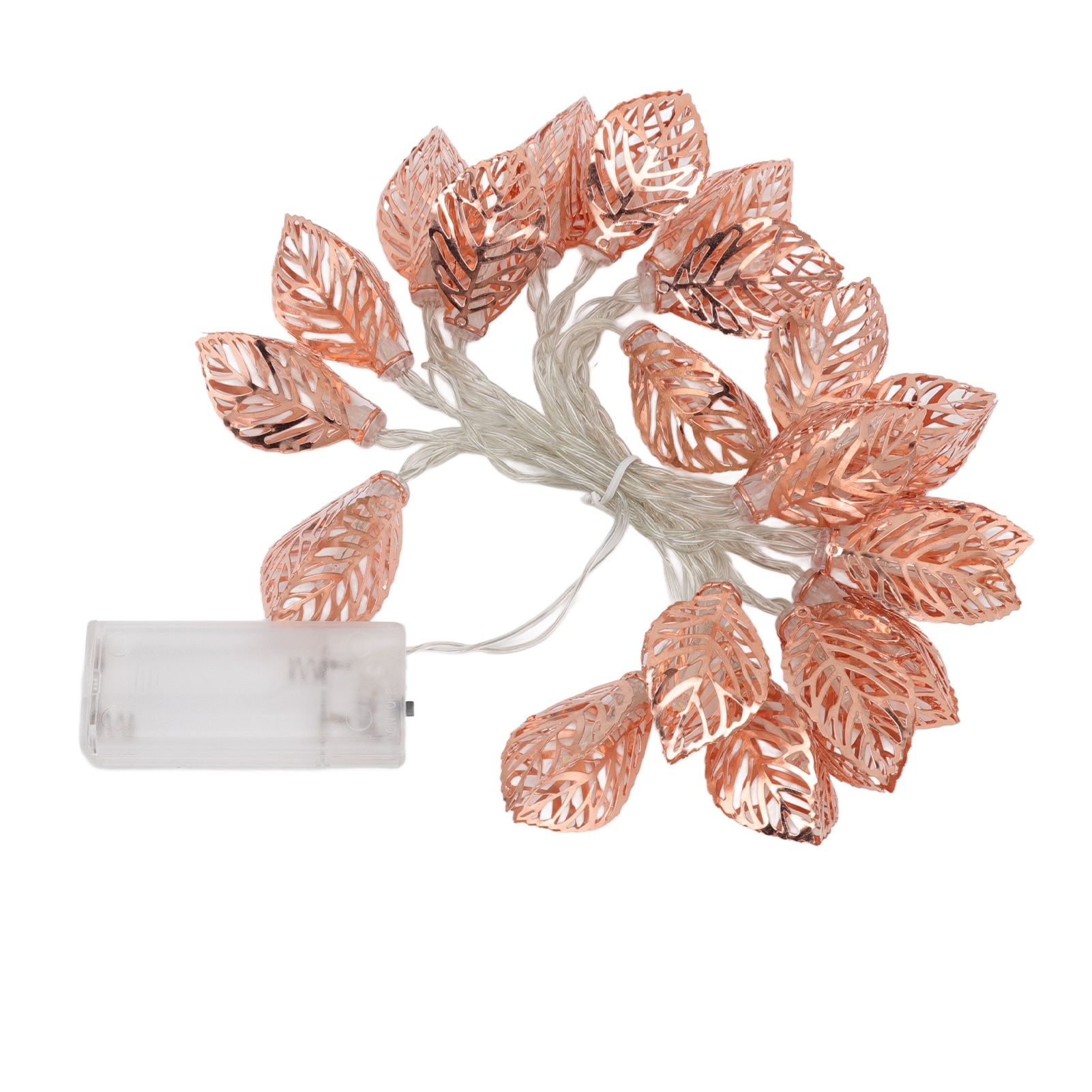 Rose Gold String Lights 20 LEDs Waterproof Battery Powered Hollowed Out Leaf view 5