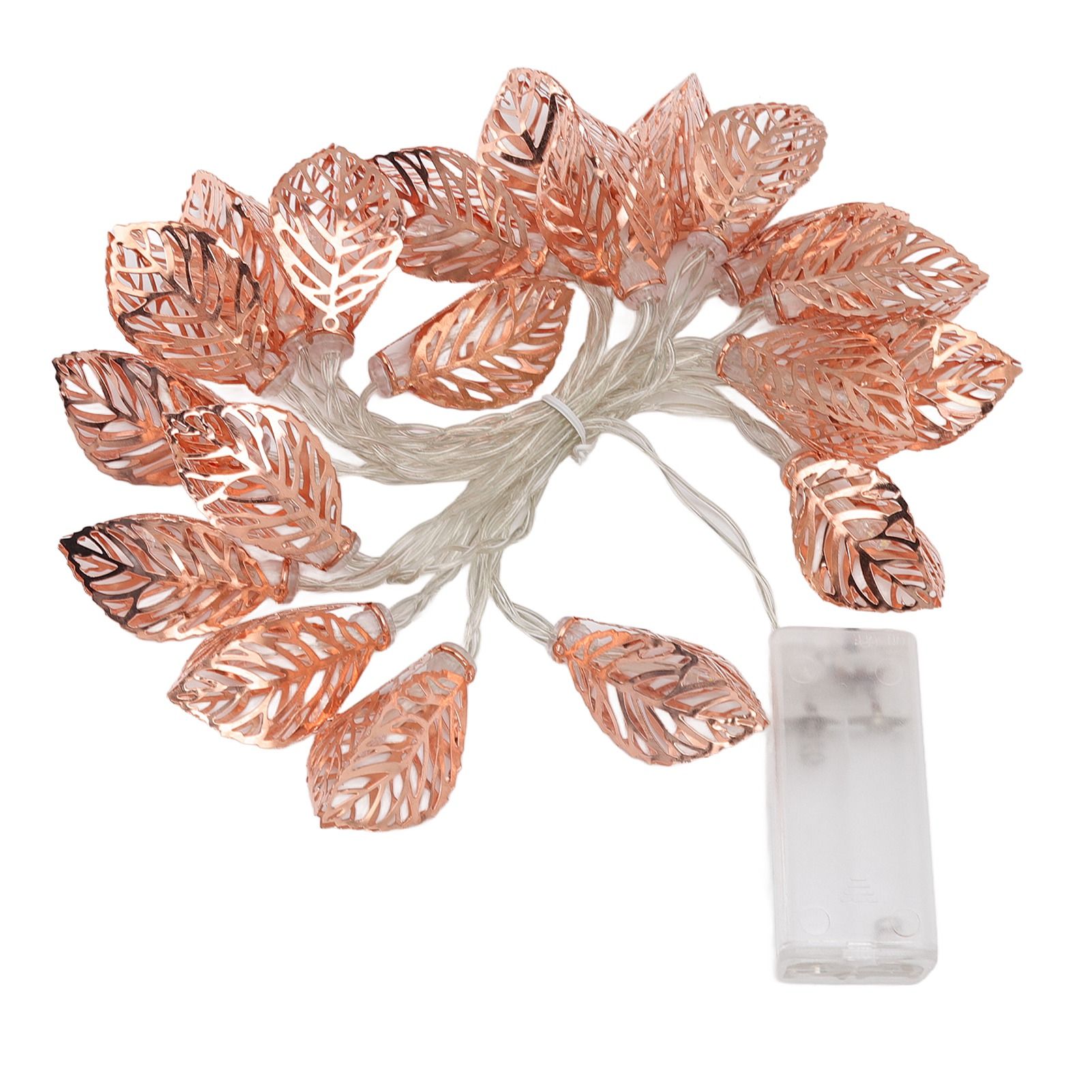 Rose Gold String Lights 20 LEDs Waterproof Battery Powered Hollowed Out Leaf view 6