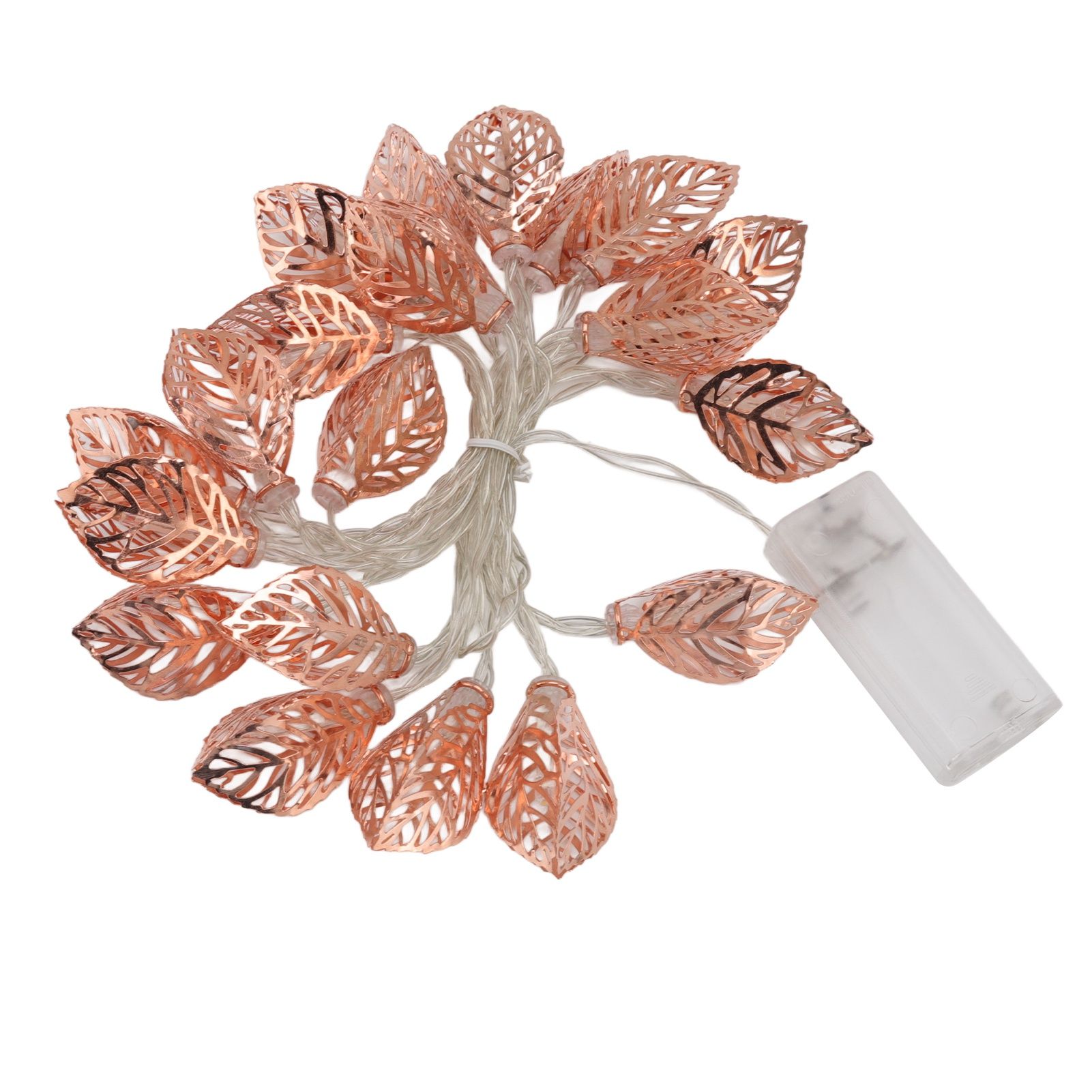 Rose Gold String Lights 20 LEDs Waterproof Battery Powered Hollowed Out Leaf view 7