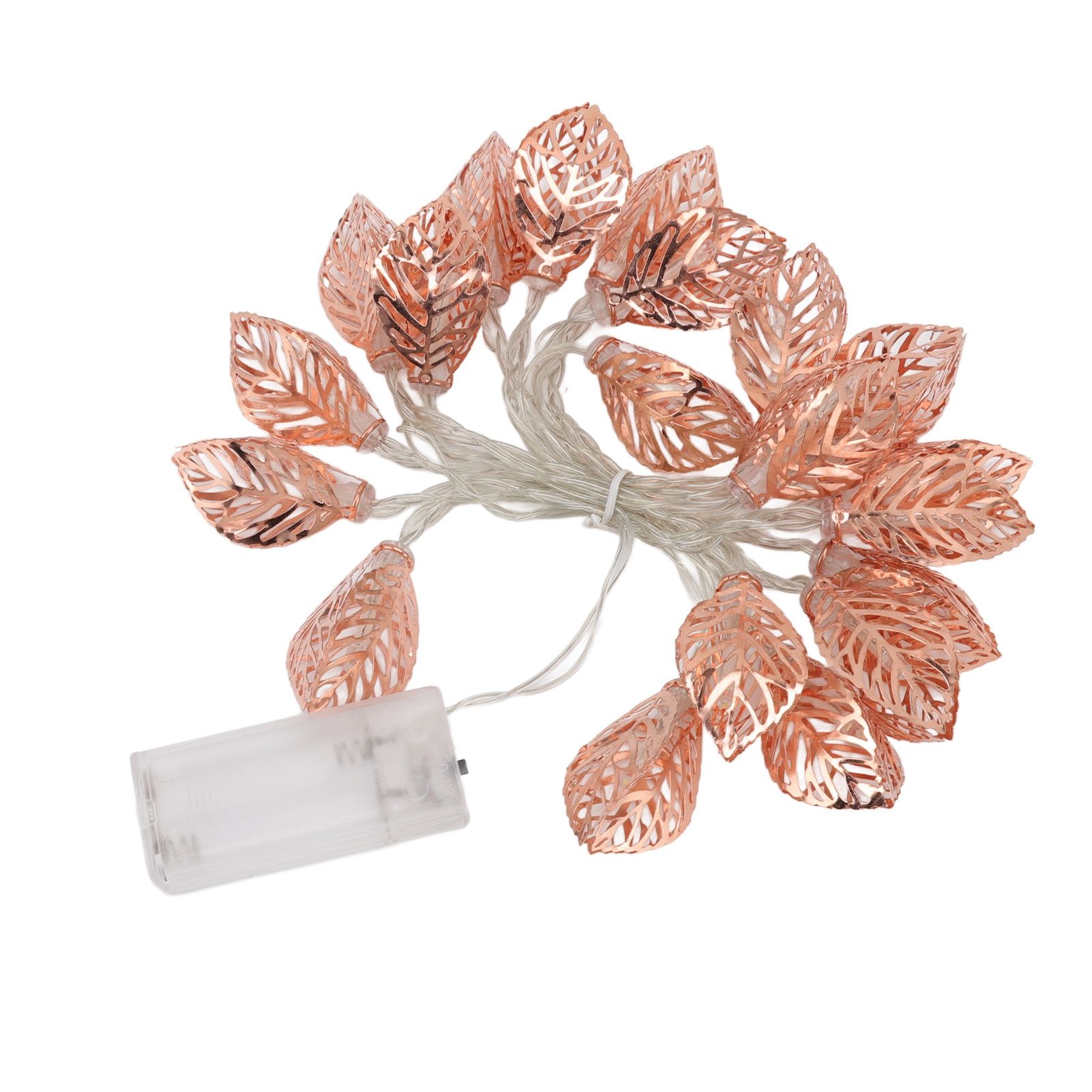 Rose Gold String Lights 20 LEDs Waterproof Battery Powered Hollowed Out Leaf view 8
