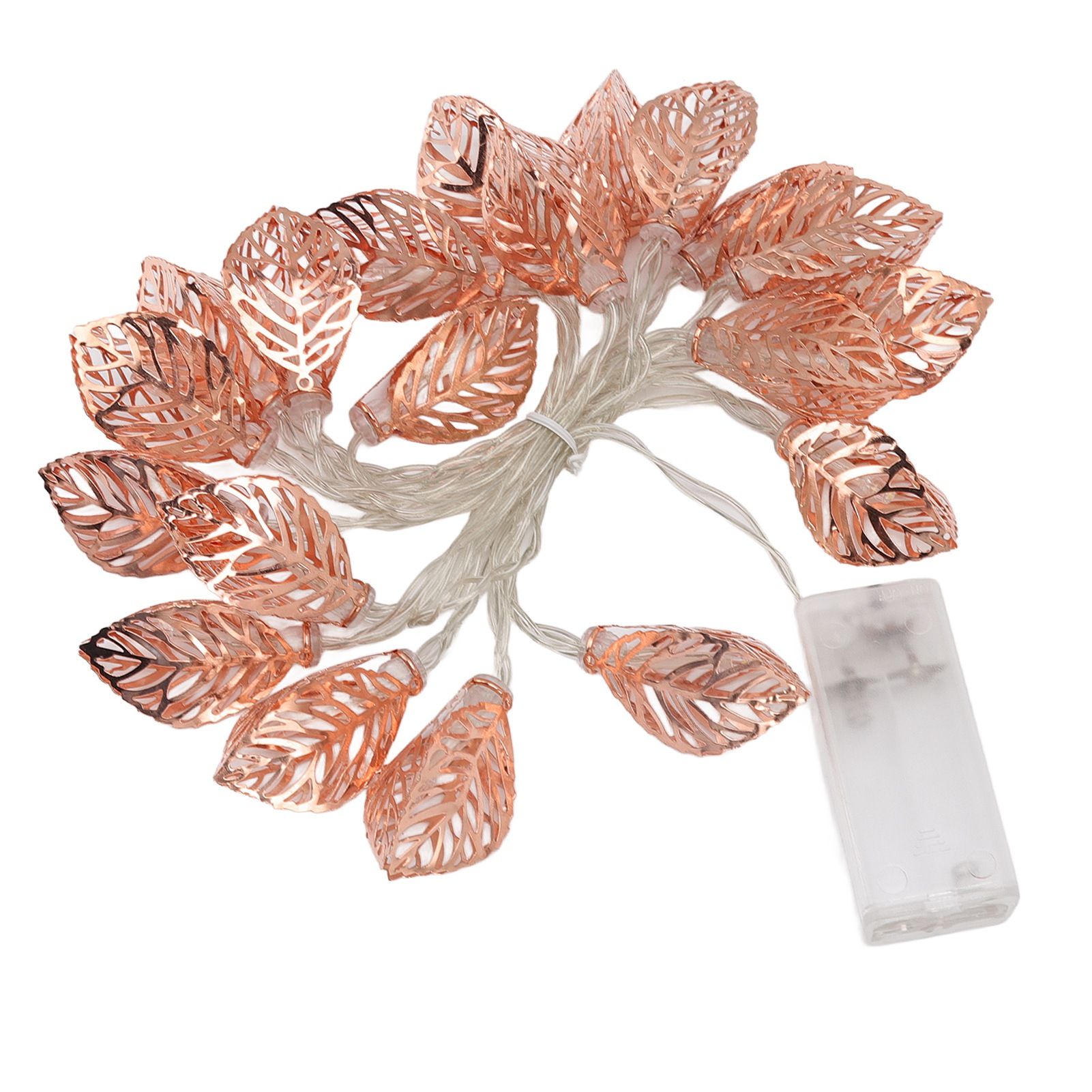Rose Gold String Lights 20 LEDs Waterproof Battery Powered Hollowed Out Leaf view 9