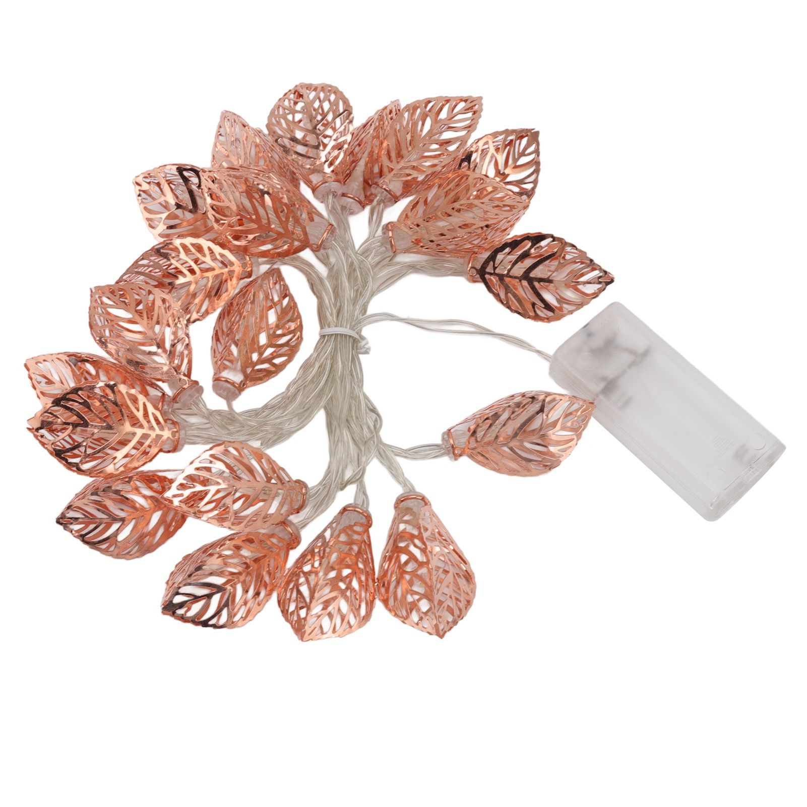 Rose Gold String Lights 20 LEDs Waterproof Battery Powered Hollowed Out Leaf view 10