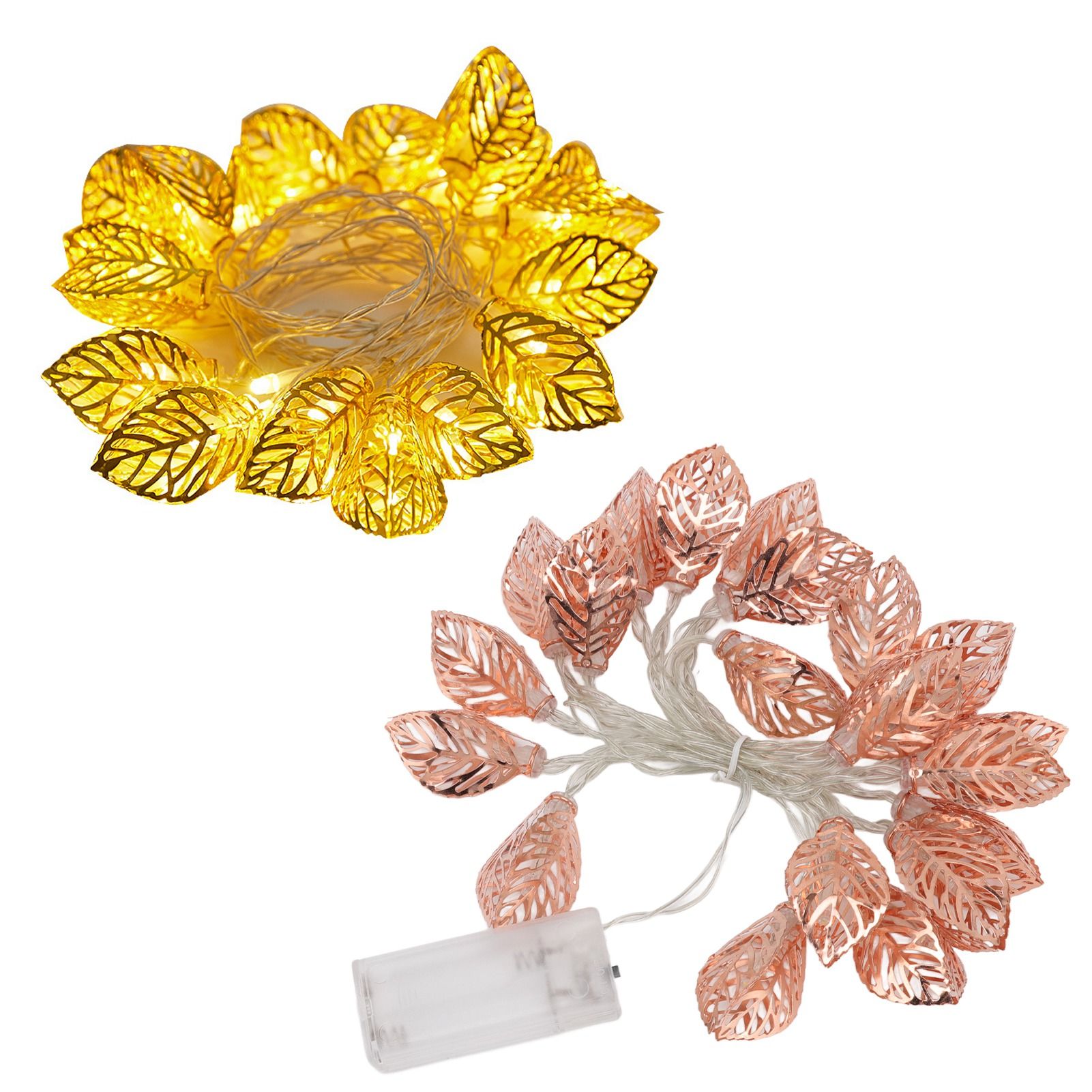 Rose Gold String Lights 20 LEDs Waterproof Battery Powered Hollowed Out Leaf view 12