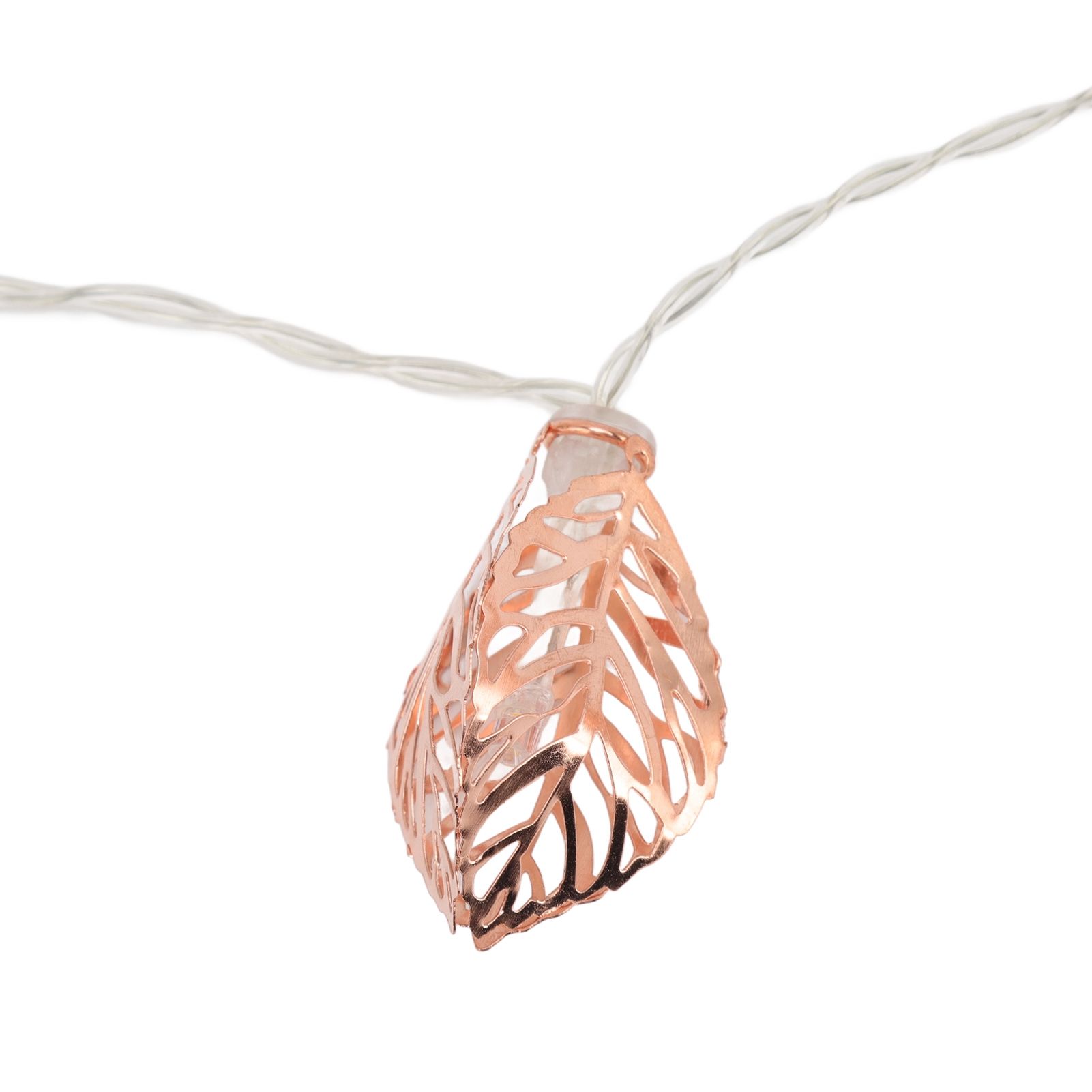 Rose Gold String Lights 20 LEDs Waterproof Battery Powered Hollowed Out Leaf view 13