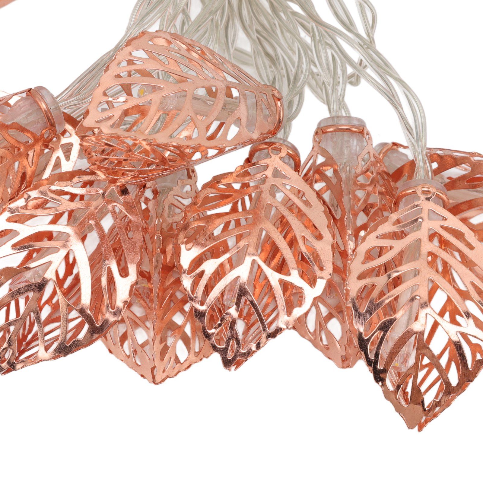 Rose Gold String Lights 20 LEDs Waterproof Battery Powered Hollowed Out Leaf view 15