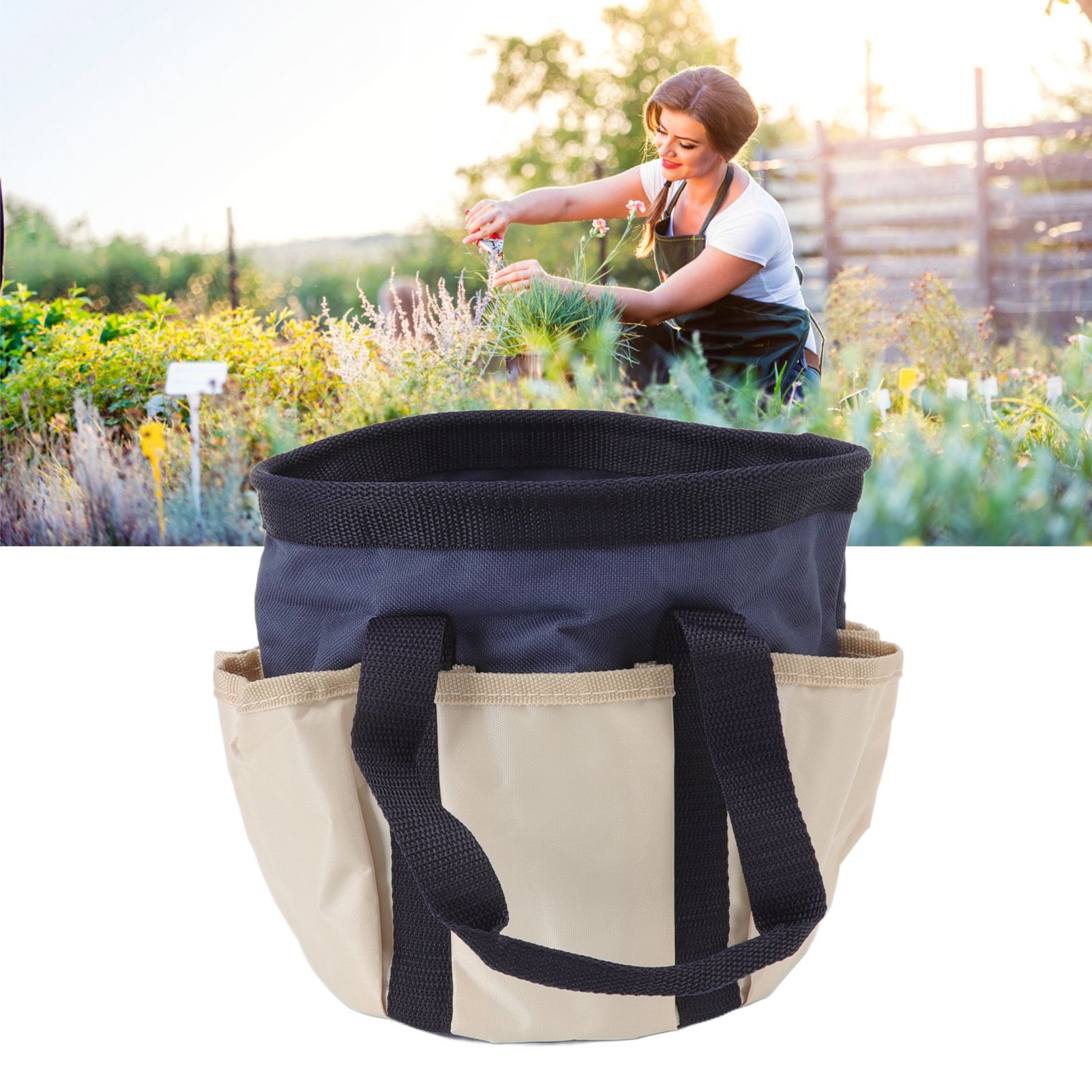 Round Garden Tools Bag 6 Pockets Oxford Cloth Gardening Tool Storage Tote for view 12