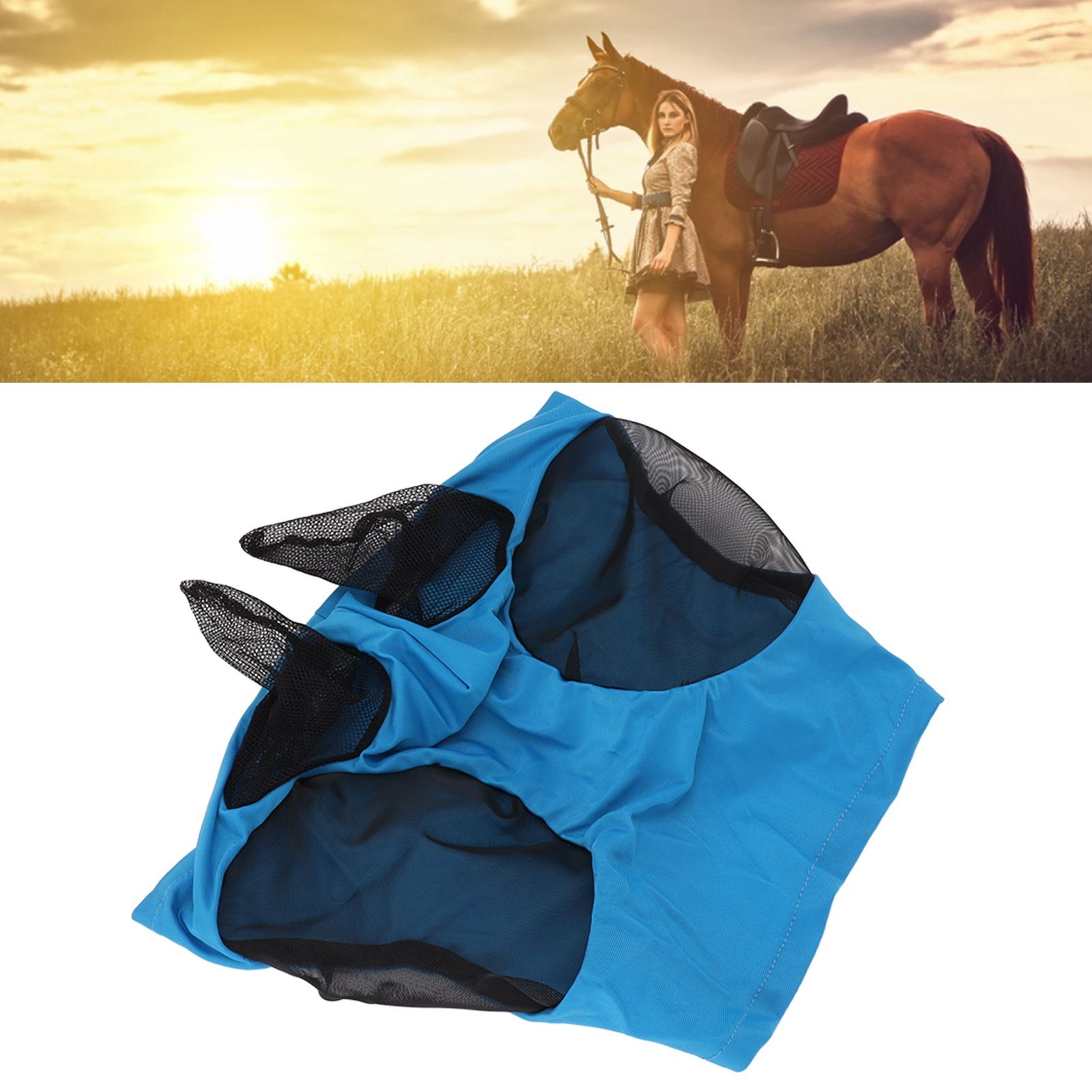 Horse Mesh Fly Mask Breathable Elastic Horse Face Mask with Ears Protection view 12