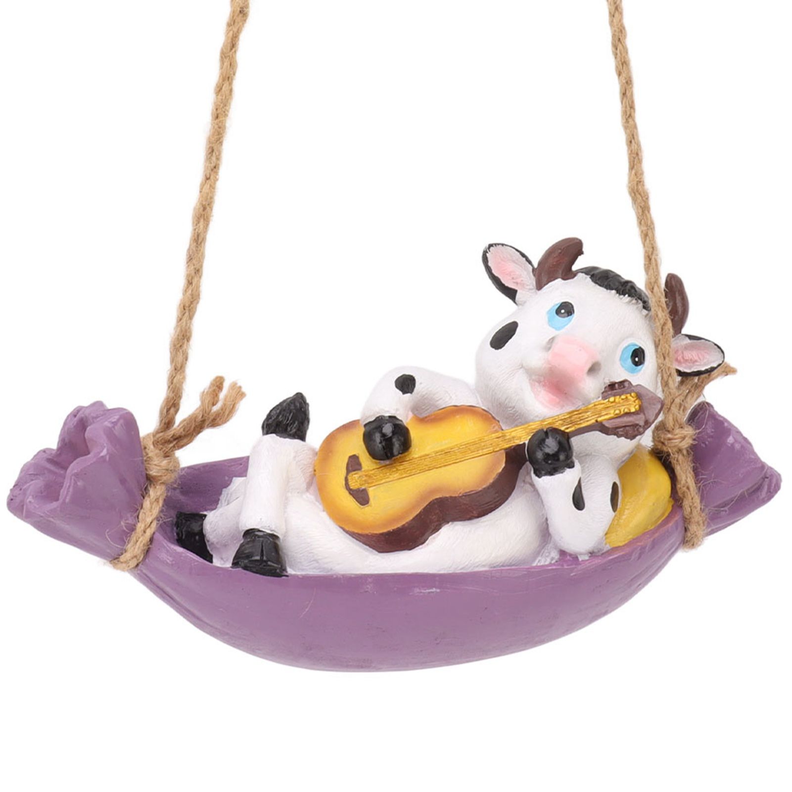 Cow Playing Guitar Garden Statue Vivid Cute Hanging Resin Cattle Sculpture Art view 4