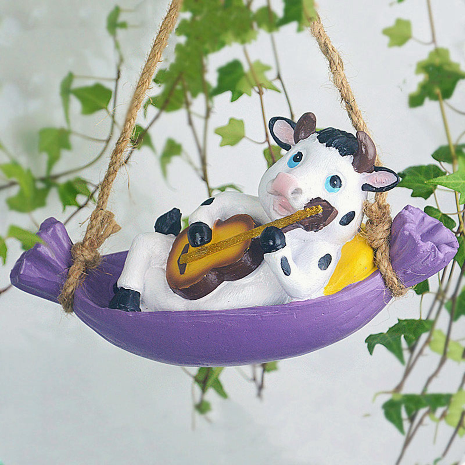 Cow Playing Guitar Garden Statue Vivid Cute Hanging Resin Cattle Sculpture Art view 11