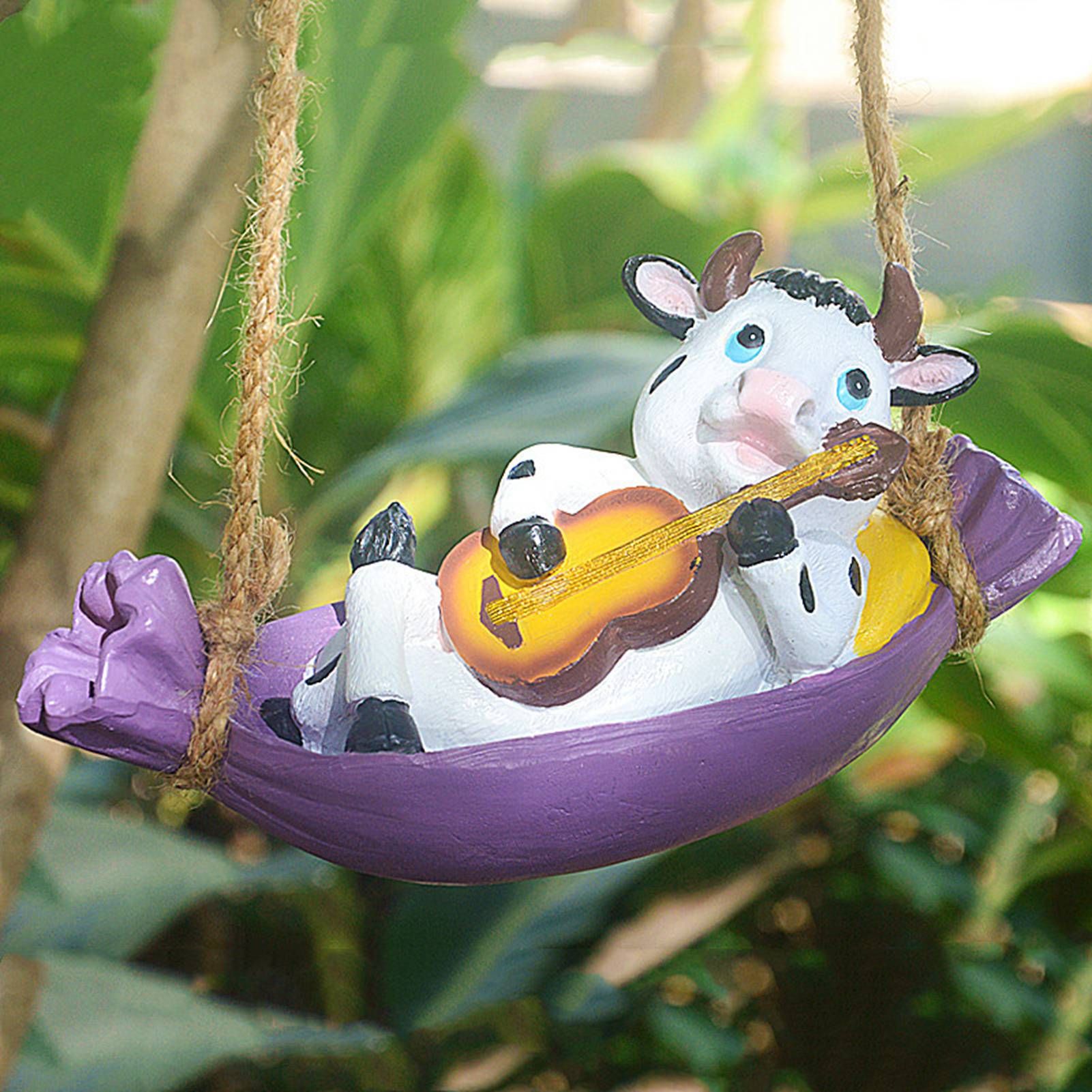 Cow Playing Guitar Garden Statue Vivid Cute Hanging Resin Cattle Sculpture Art view 12