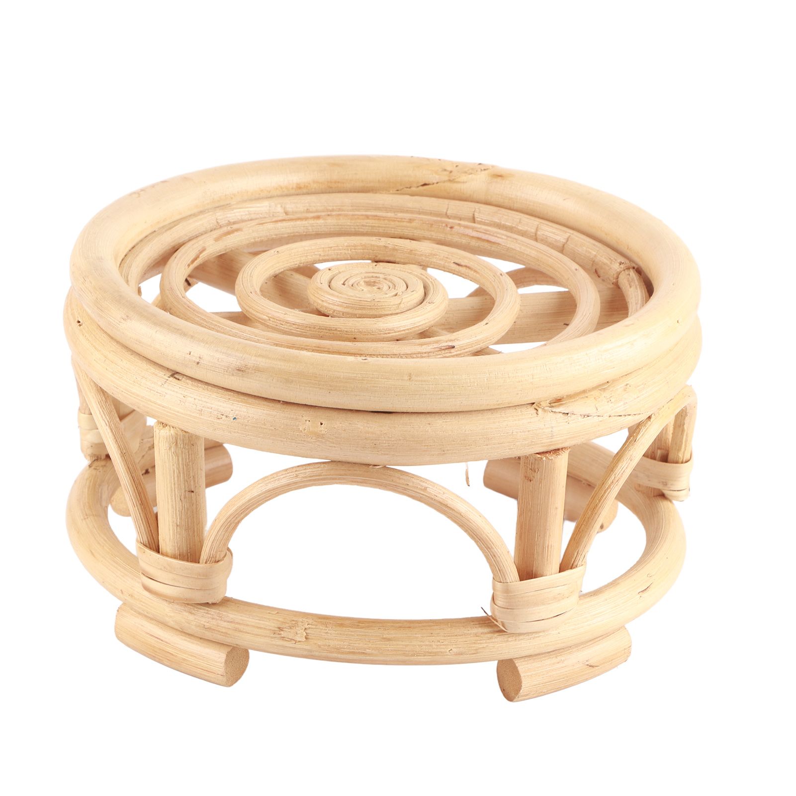 Rattan Indoor Plant Stand Round Shape Natural Plant Rack Handmade Rattan