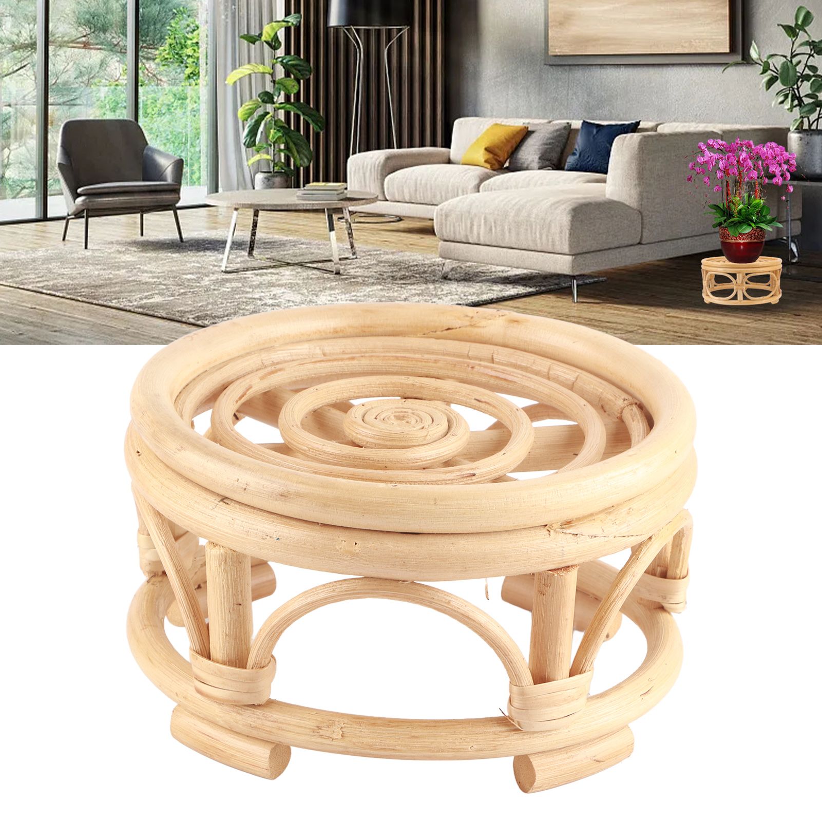 Rattan Indoor Plant Stand Round Shape Natural Plant Rack Handmade Rattan view 11