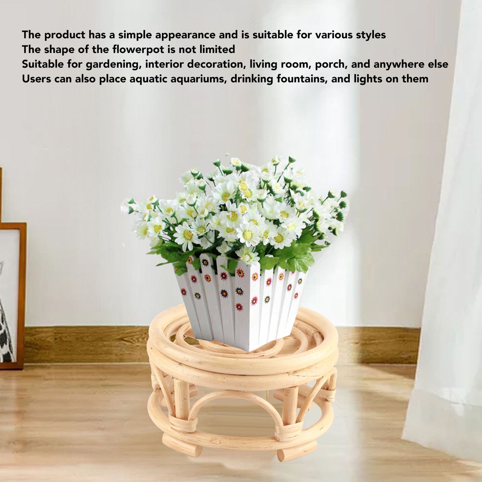 Rattan Indoor Plant Stand Round Shape Natural Plant Rack Handmade Rattan view 15