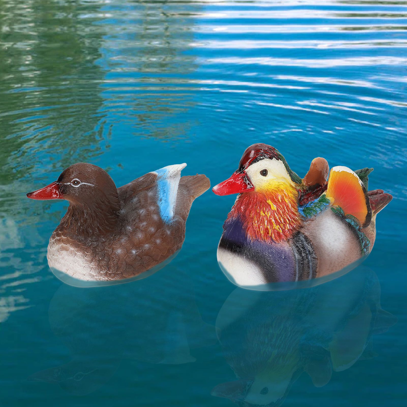 2PCS Floating Mandarin Duck Statue Resin Cute Animal Decor Sculpture Ornament view 11