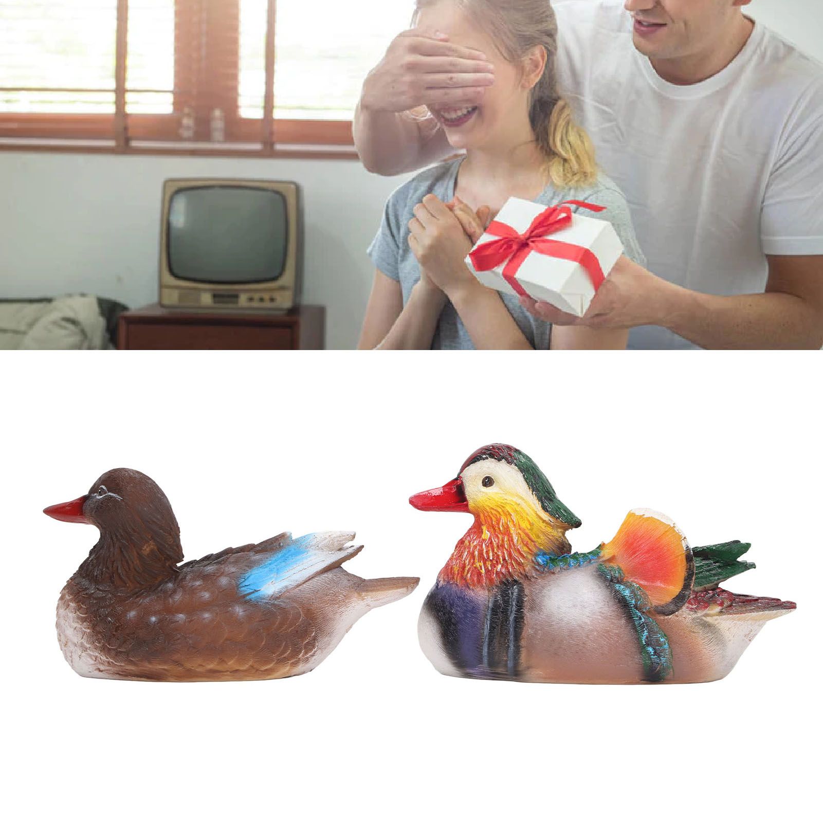 2PCS Floating Mandarin Duck Statue Resin Cute Animal Decor Sculpture Ornament view 12