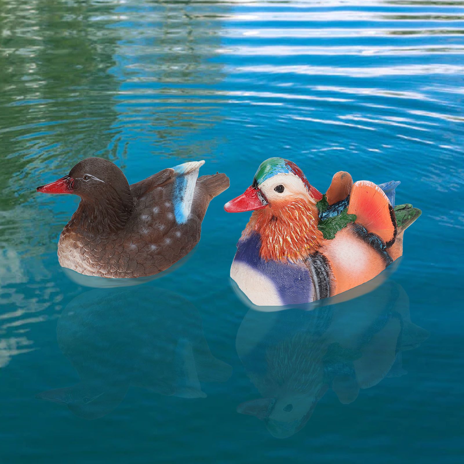 2PCS Floating Mandarin Duck Statue Resin Cute Animal Decor Sculpture Ornament view 11