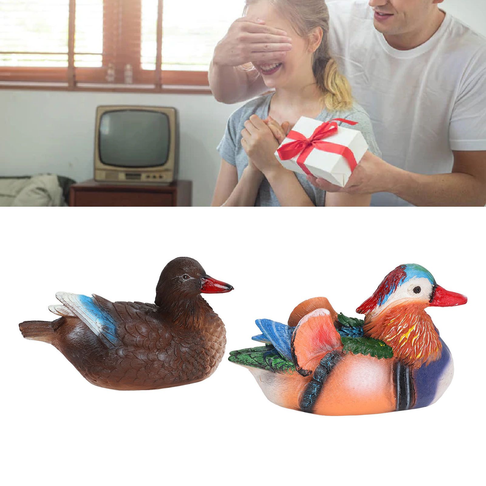 2PCS Floating Mandarin Duck Statue Resin Cute Animal Decor Sculpture Ornament view 12