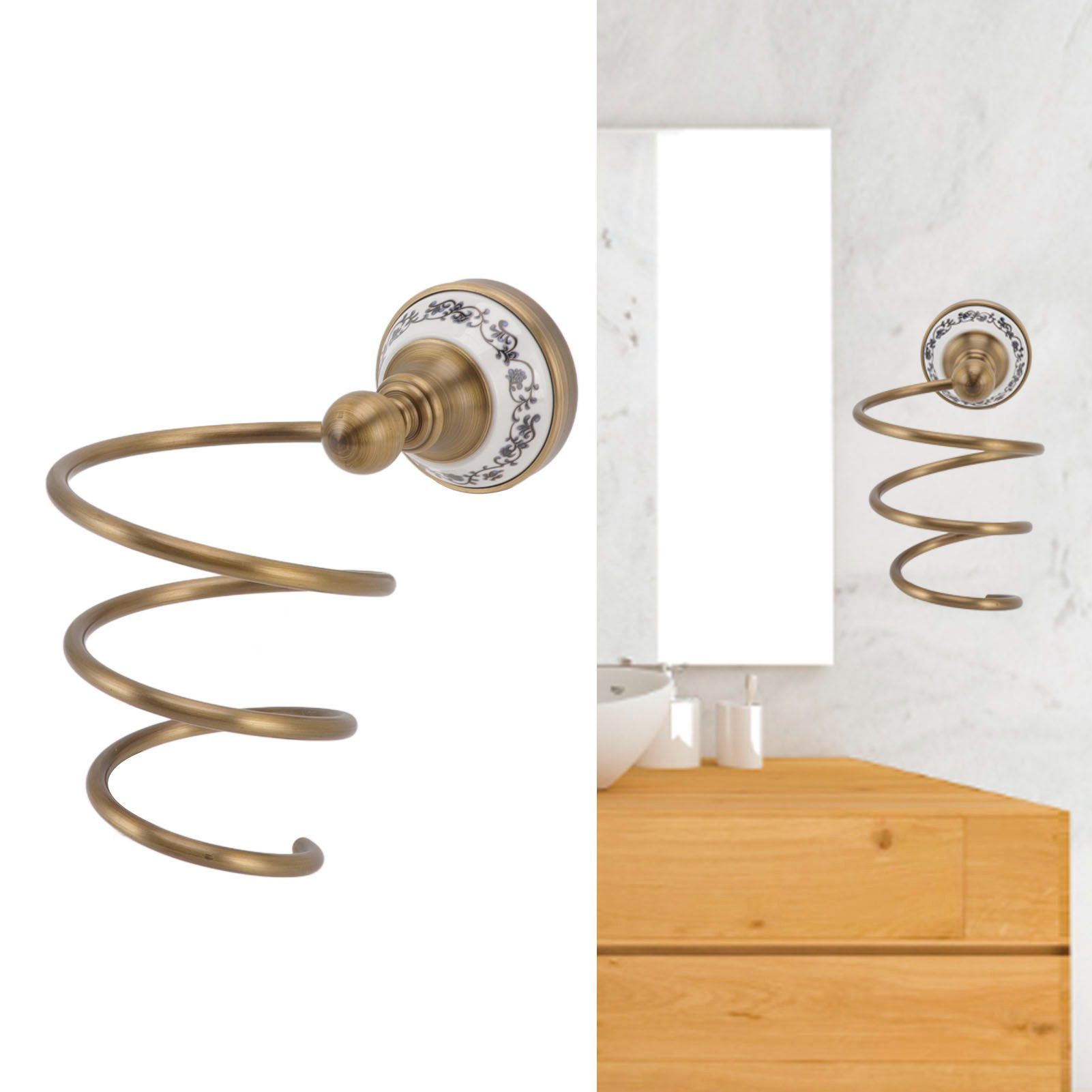 Brass Hair Dryer Holder Antique Retro Hairdryer Hanging Rack for Bath Storage view 11