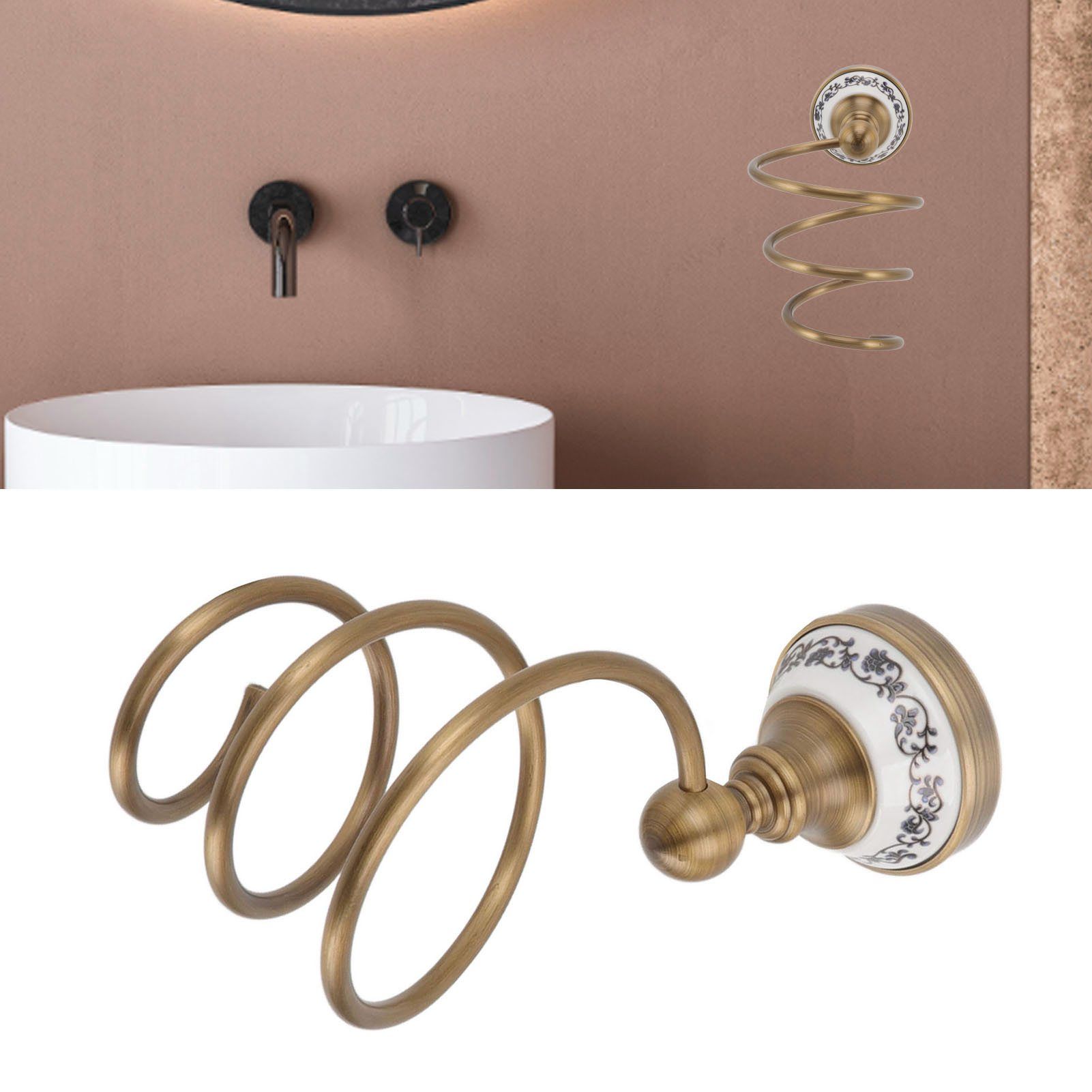Brass Hair Dryer Holder Antique Retro Hairdryer Hanging Rack for Bath Storage view 12