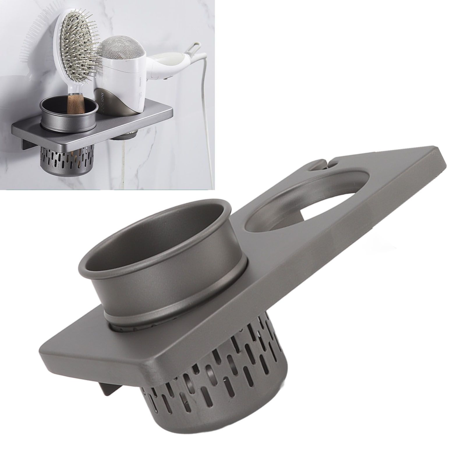 Hair Blow Dryer Holder Organizer Wall Mounted Aluminum Alloy for Bathroom Indoor view 11