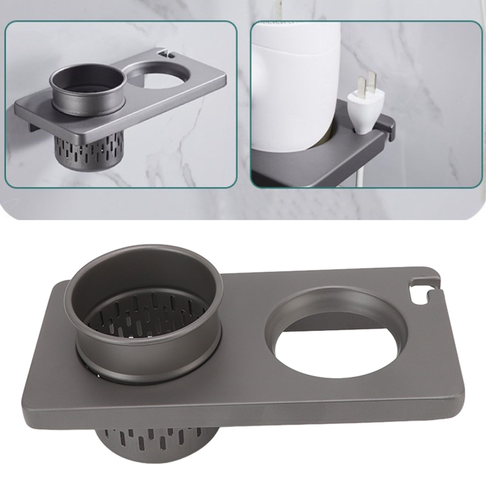 Hair Blow Dryer Holder Organizer Wall Mounted Aluminum Alloy for Bathroom Indoor view 12