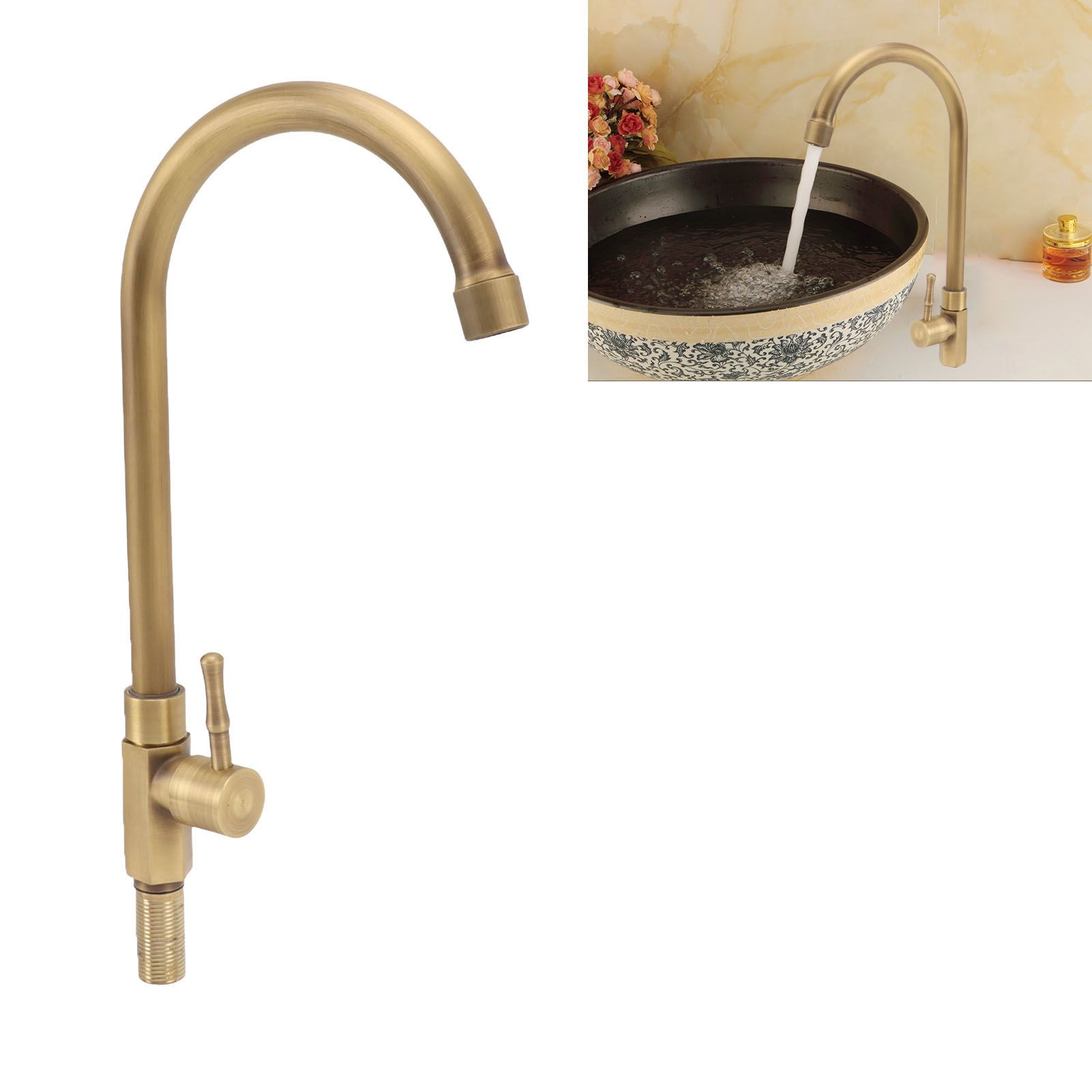 Antique Brass Bathroom Sink Faucet Single Handle Vanity Tap Splash Proof view 12