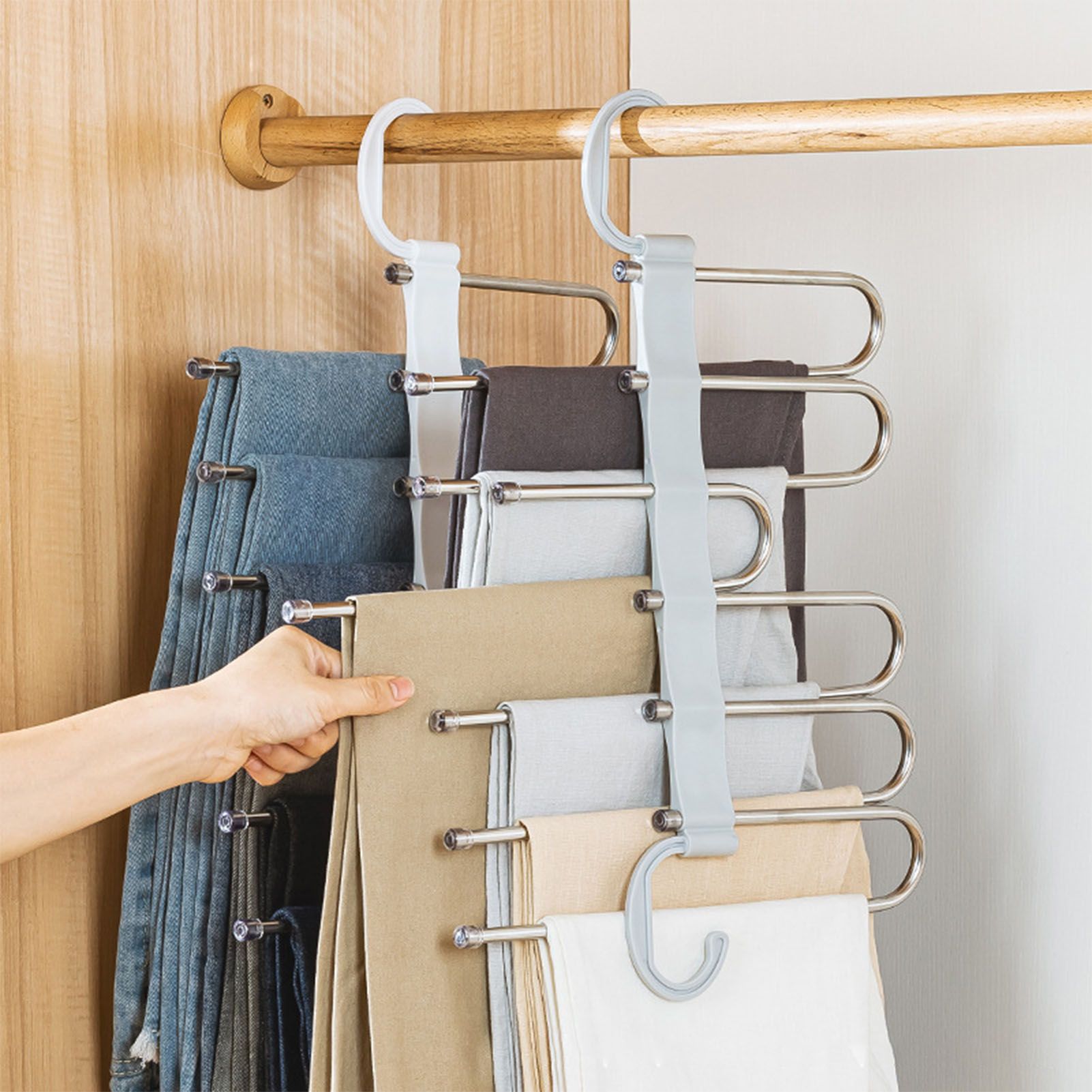 White Foldable Pants Rack Hanger Multifunctional Multi Layer Pants Folding view 5