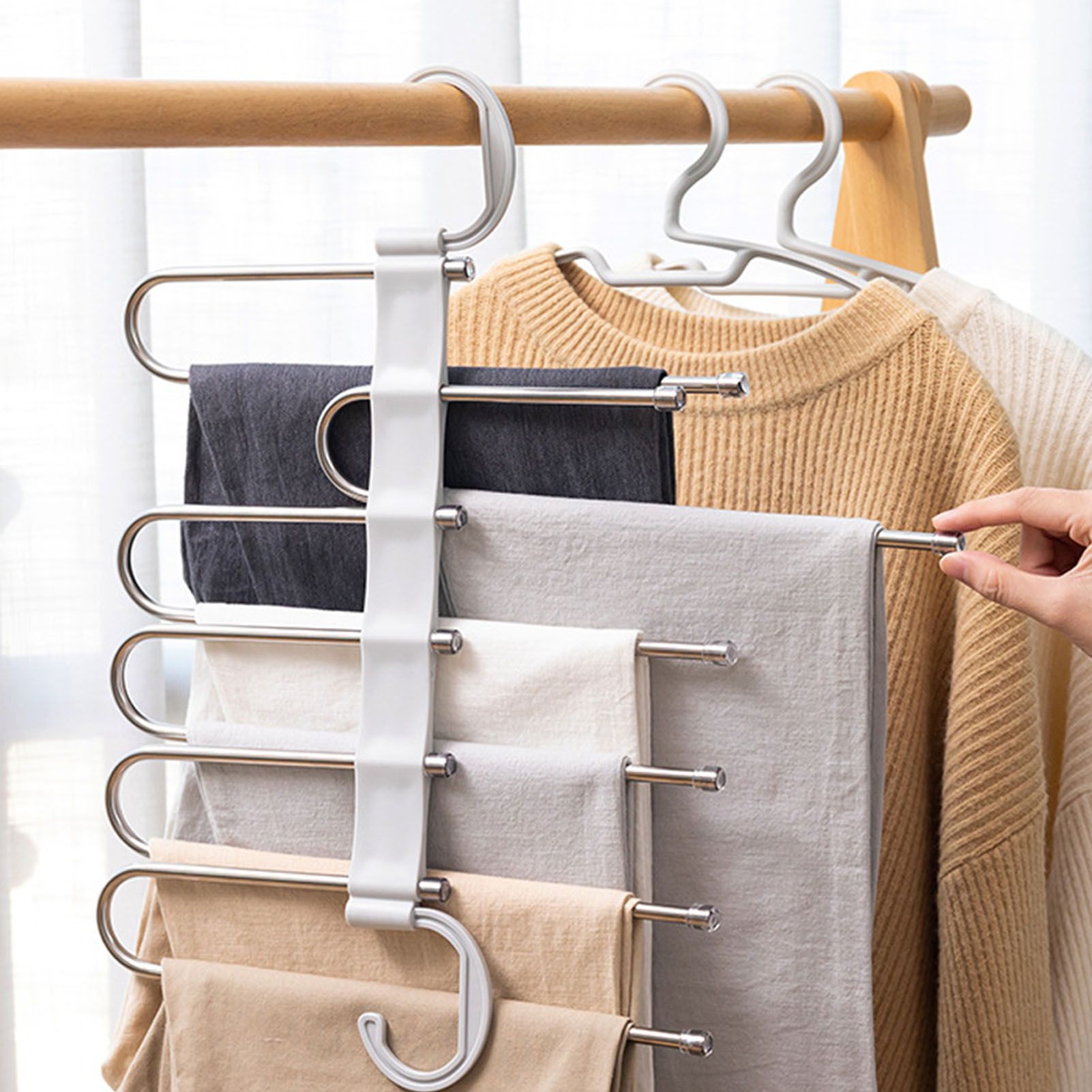White Foldable Pants Rack Hanger Multifunctional Multi Layer Pants Folding view 6