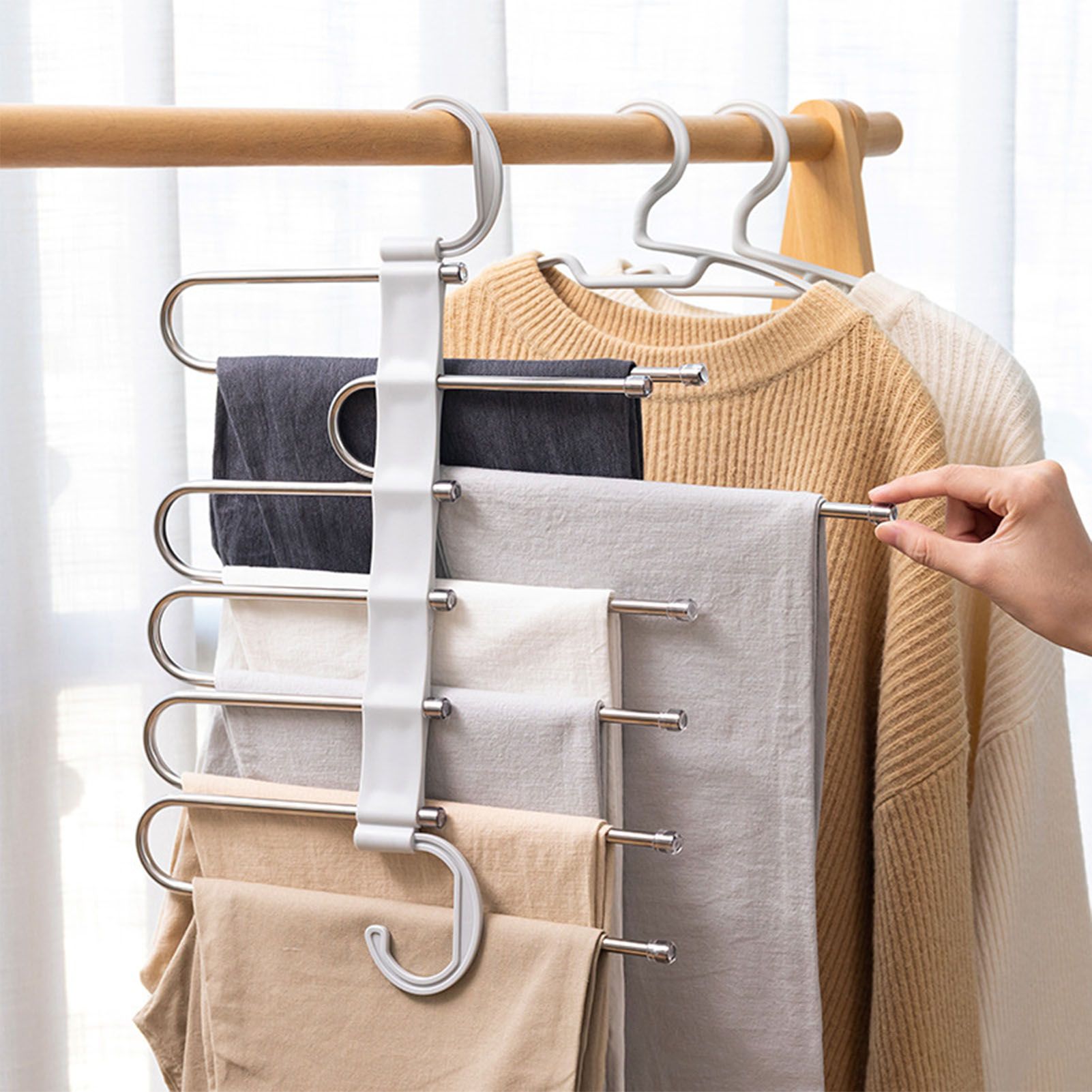 White Foldable Pants Rack Hanger Multifunctional Multi Layer Pants Folding view 10