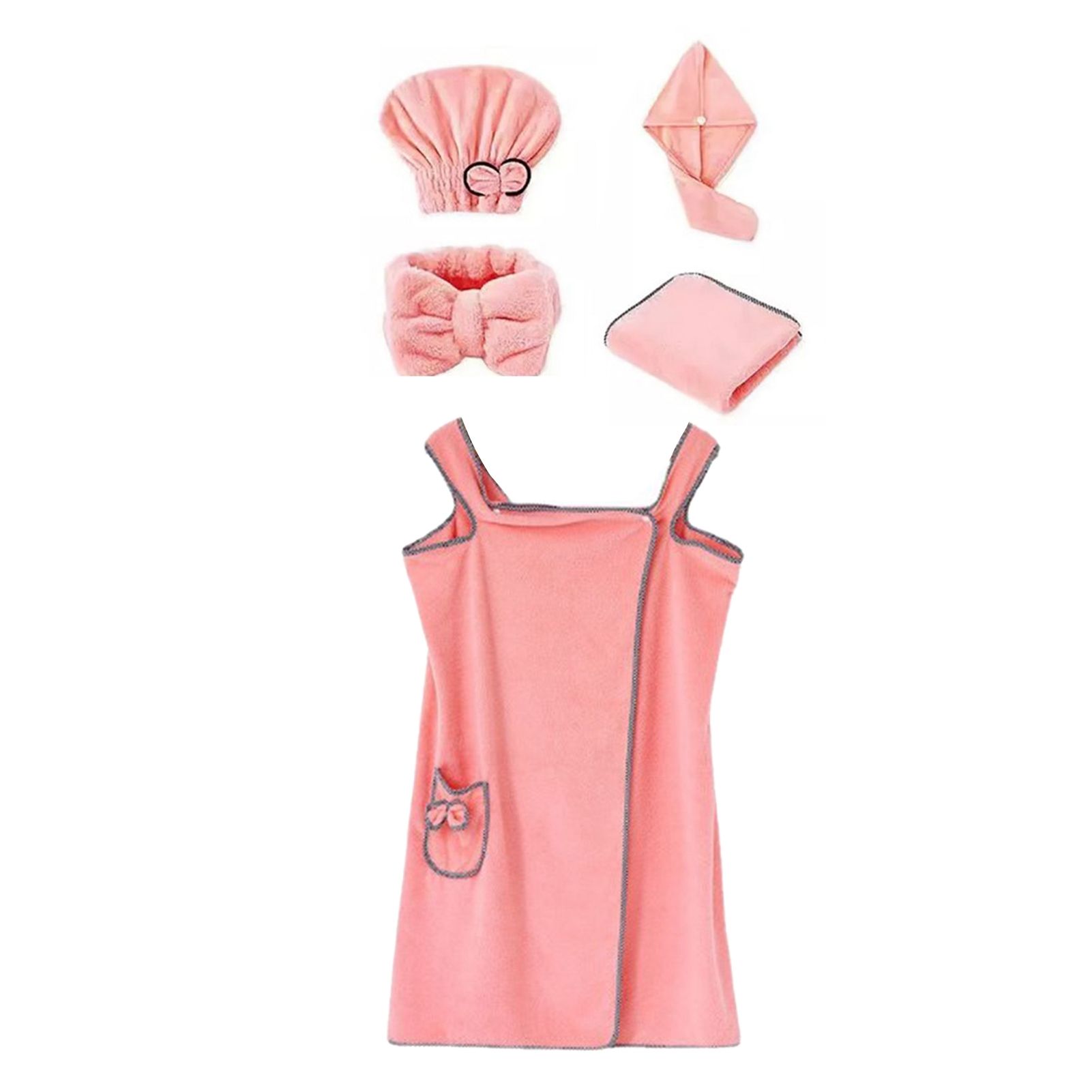 5Pcs Bath Towel Wrap Set Hair Drying Cap Headband Princess Hat Strong Water view 4