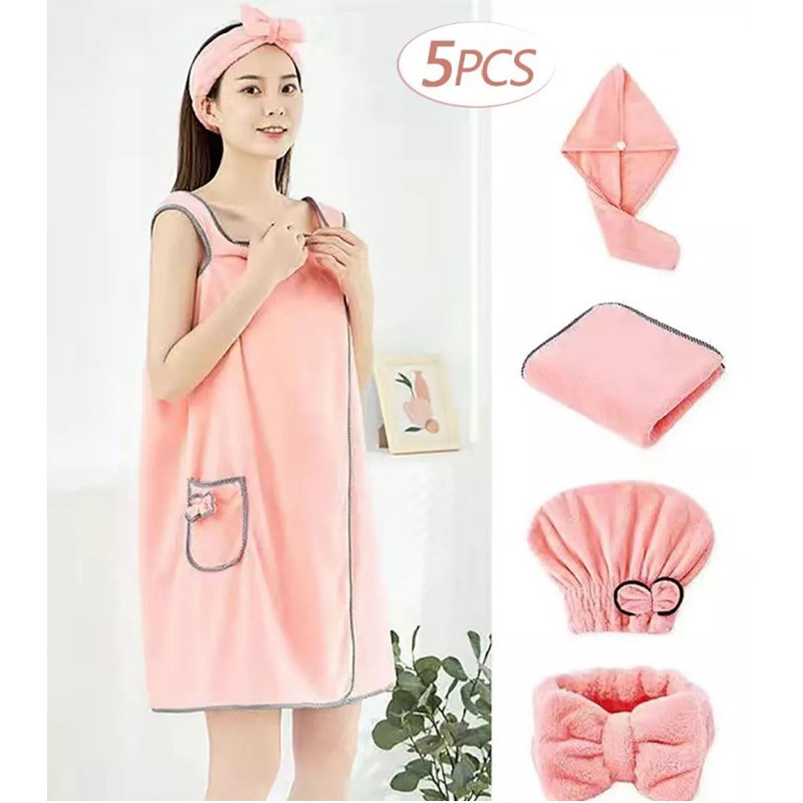 5Pcs Bath Towel Wrap Set Hair Drying Cap Headband Princess Hat Strong Water view 12