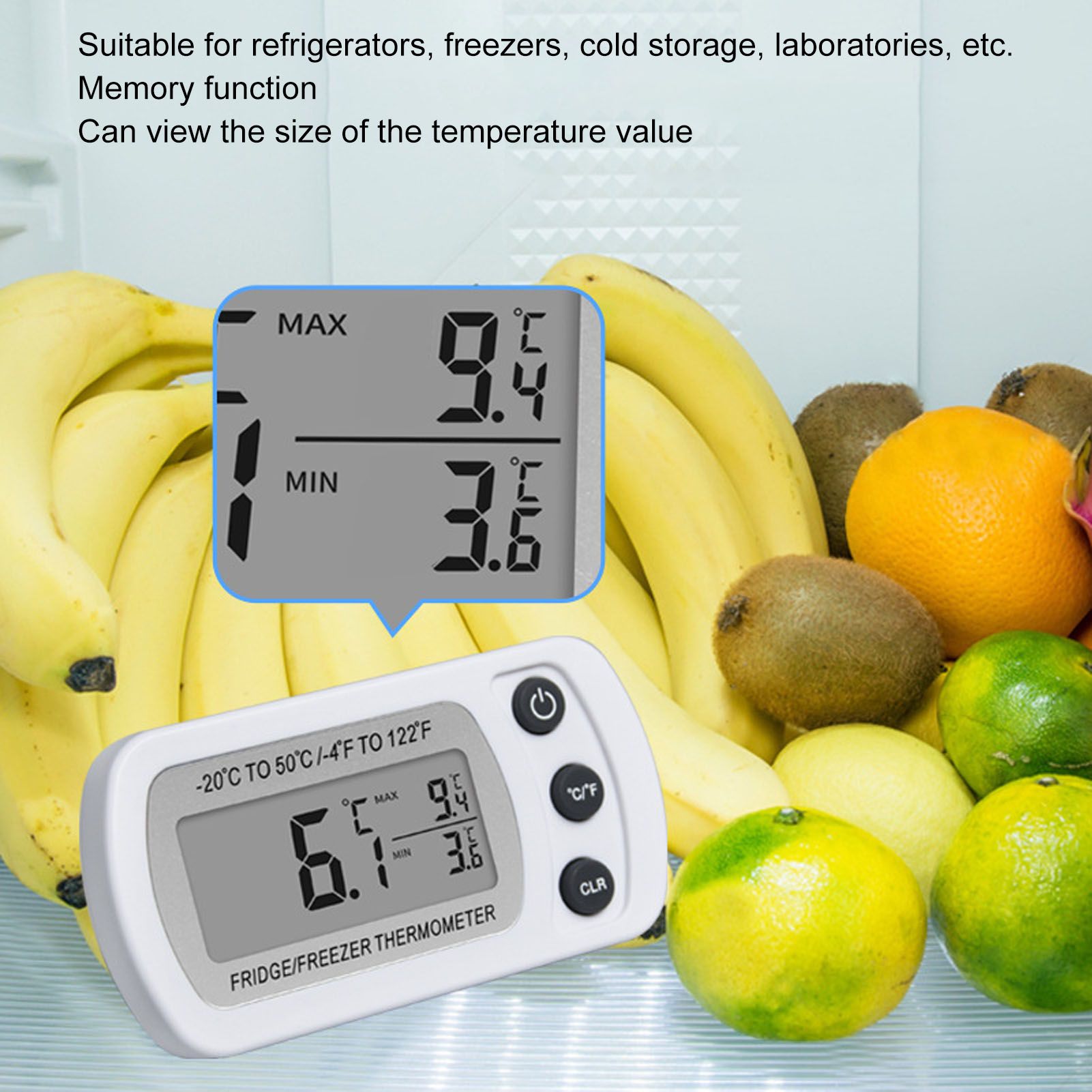 Refrigerator Thermometer Memory Function ABS Body White °C °F Switched Small view 14